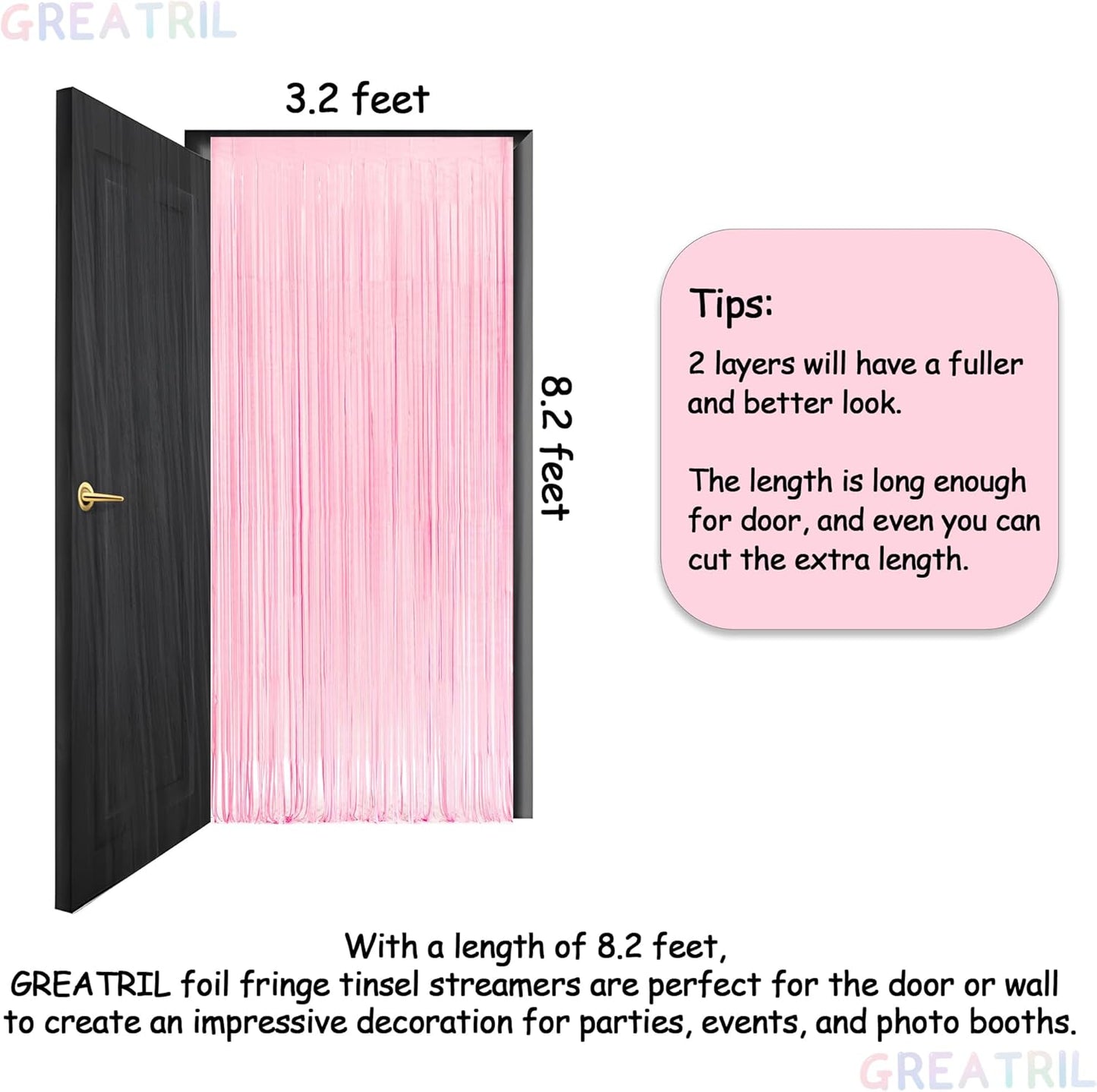 Pink and Blue Party Photo Backdrop - GREATRIL Foil Fringe Tinsel Streamers for Pastel/Easter/Birthdays Party Decorations - 3.2ft X 8.2ft - 2 Packs