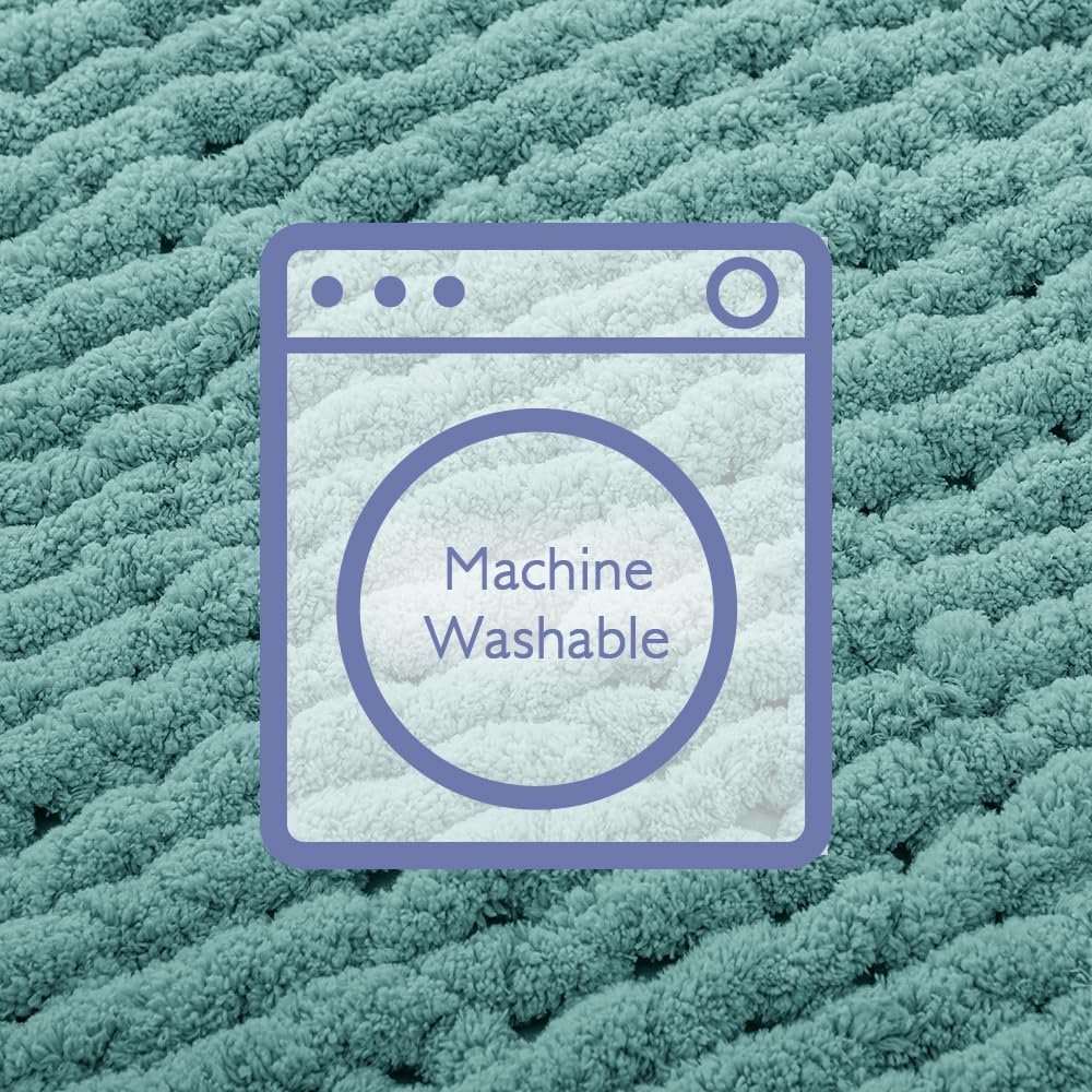 Bigacogo Chunky Knit Throw Blanket for Couch, 40x40 inches, 100% Hand Knitted with Thick Jumbo Chenille Yarn, Cozy Soft Large Rope Knot Cable Crochet Blankets for Sofa Bed Living Room, Light Teal