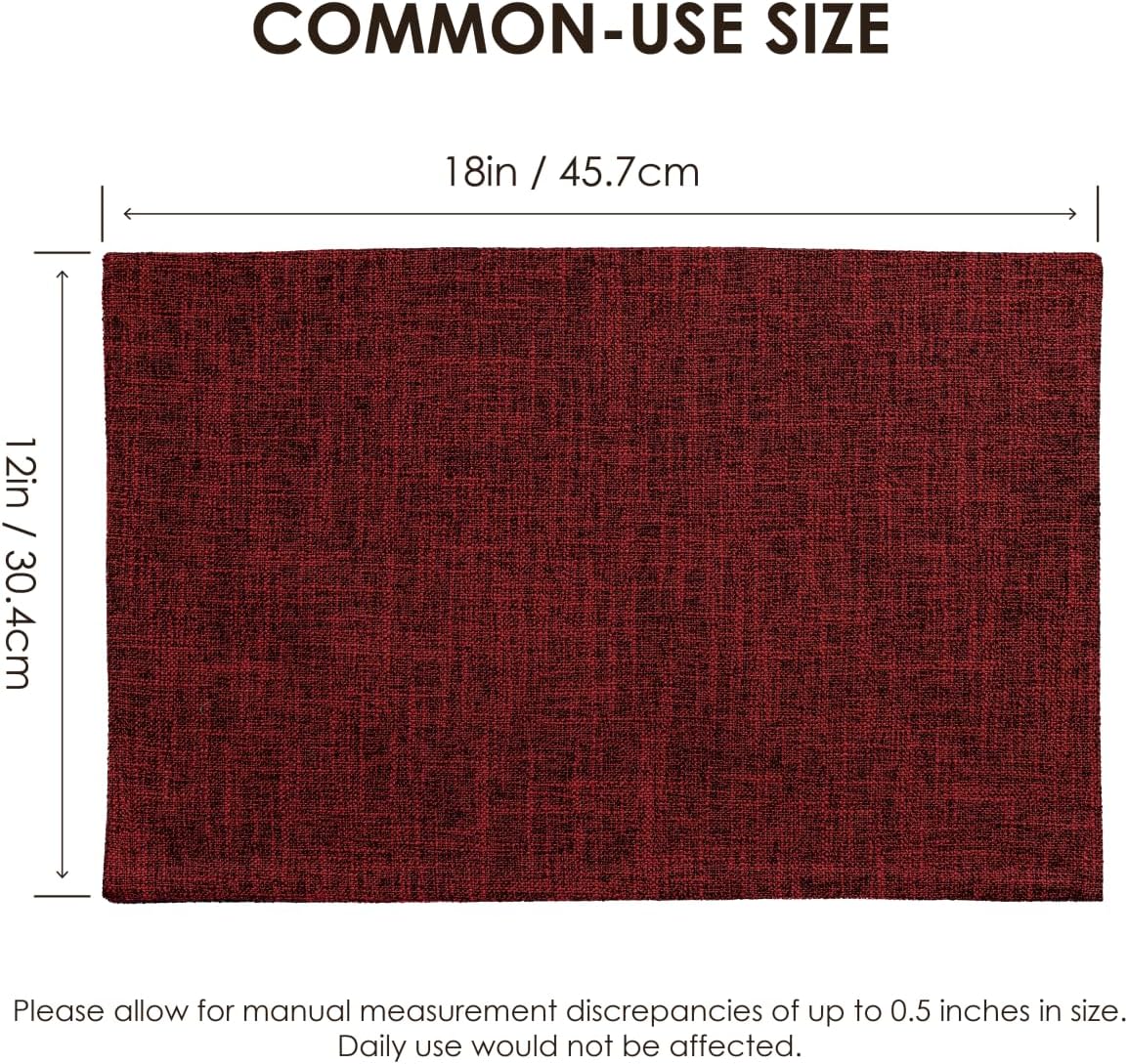 Christmas Placemats Set of 6, Bilayer Thickened Linen Place Mats Heat Resistant Machine Washable Wrinkle Free Carefully Selected Polyester Mats for Kitchen/Dining/Coffee Table (Deep Red)