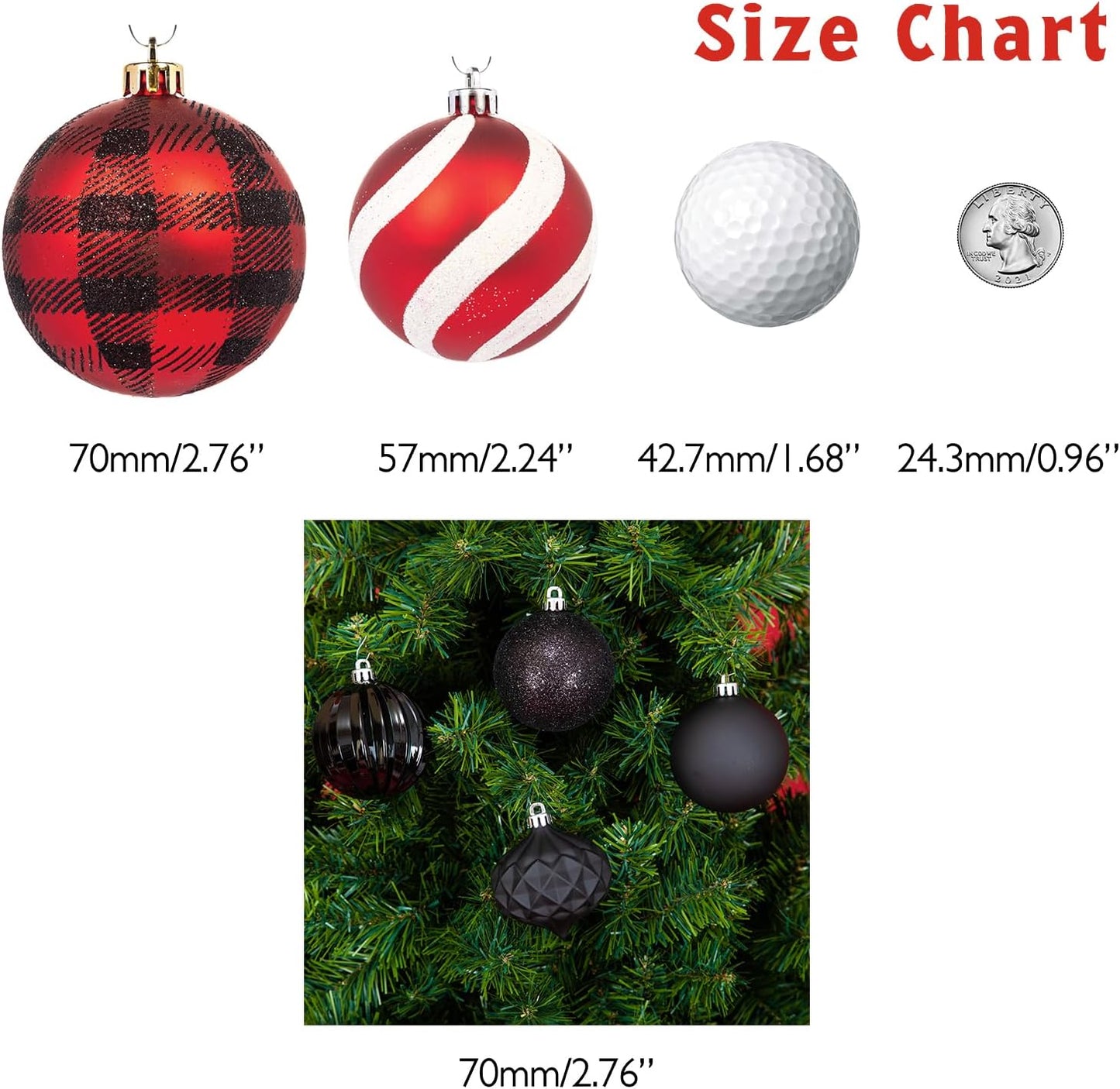 Every Day is Christmas Ornaments, Shatterproof Christmas Tree Ornament Set, Christmas Balls Decoration 35 Count (2.75"/70mm, Black)