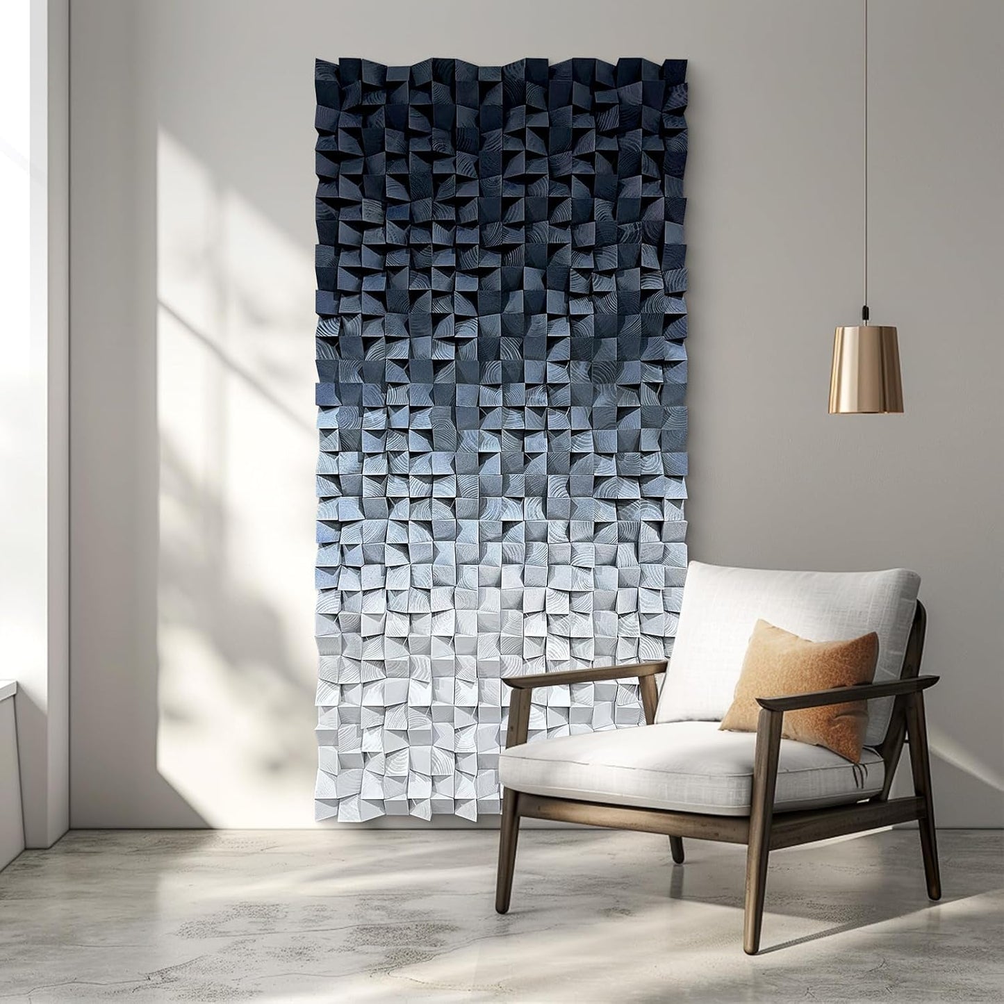 LIUZEYUE - 3D wooden block decoration painting art wall decoration 3D wooden background wall living room bedroom study (blue gray gradient) 31.5"x63"