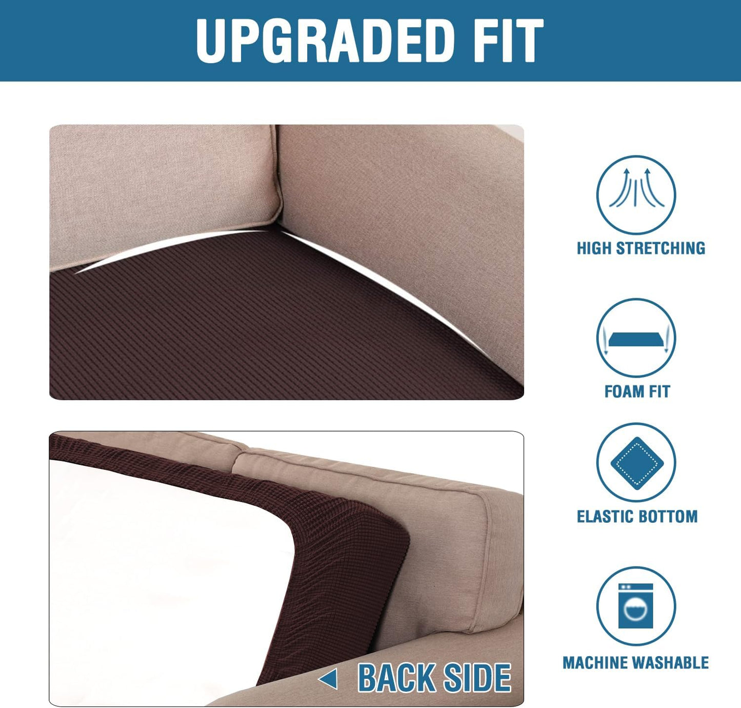 H.VERSAILTEX Super Stretch Individual Seat Cushion Covers Sofa Covers Couch Cushion Covers Slipcover Sets Thick Jacquard Textured Twill Fabric (1 Piece Chair Cushion Cover, Chocolate)