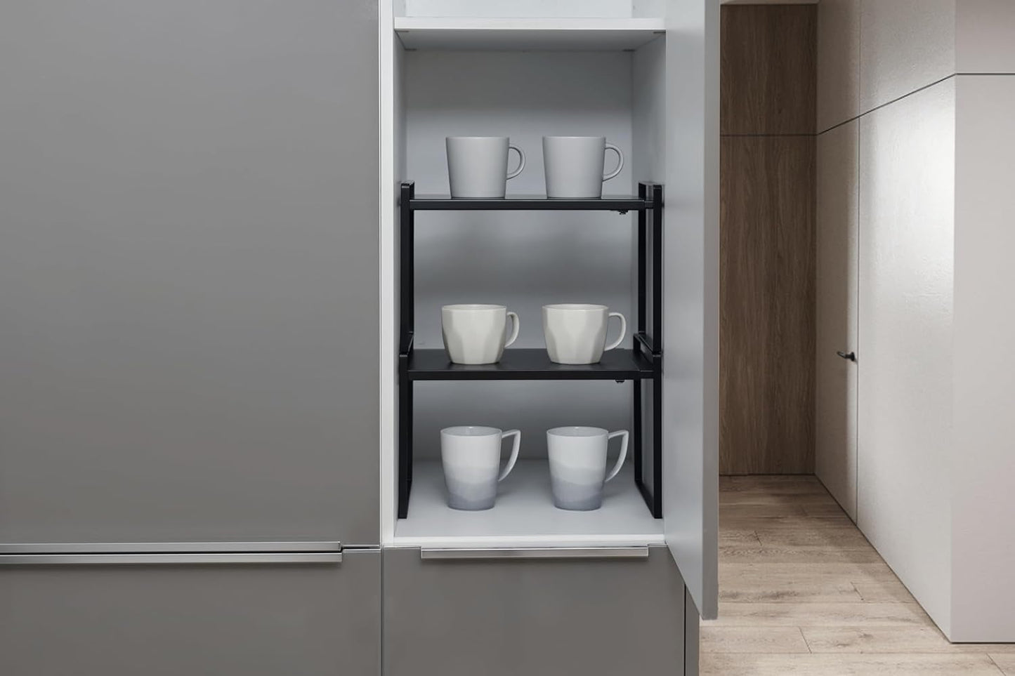 Nxconsu Expandable Cabinet Shelf Organizer Riser for Kitchen Pantry Cupboard Under Sink Countertop Home Storage Organization Rack Space Saver Freestanding Heavy Duty Nonslip Stackable Black X Large