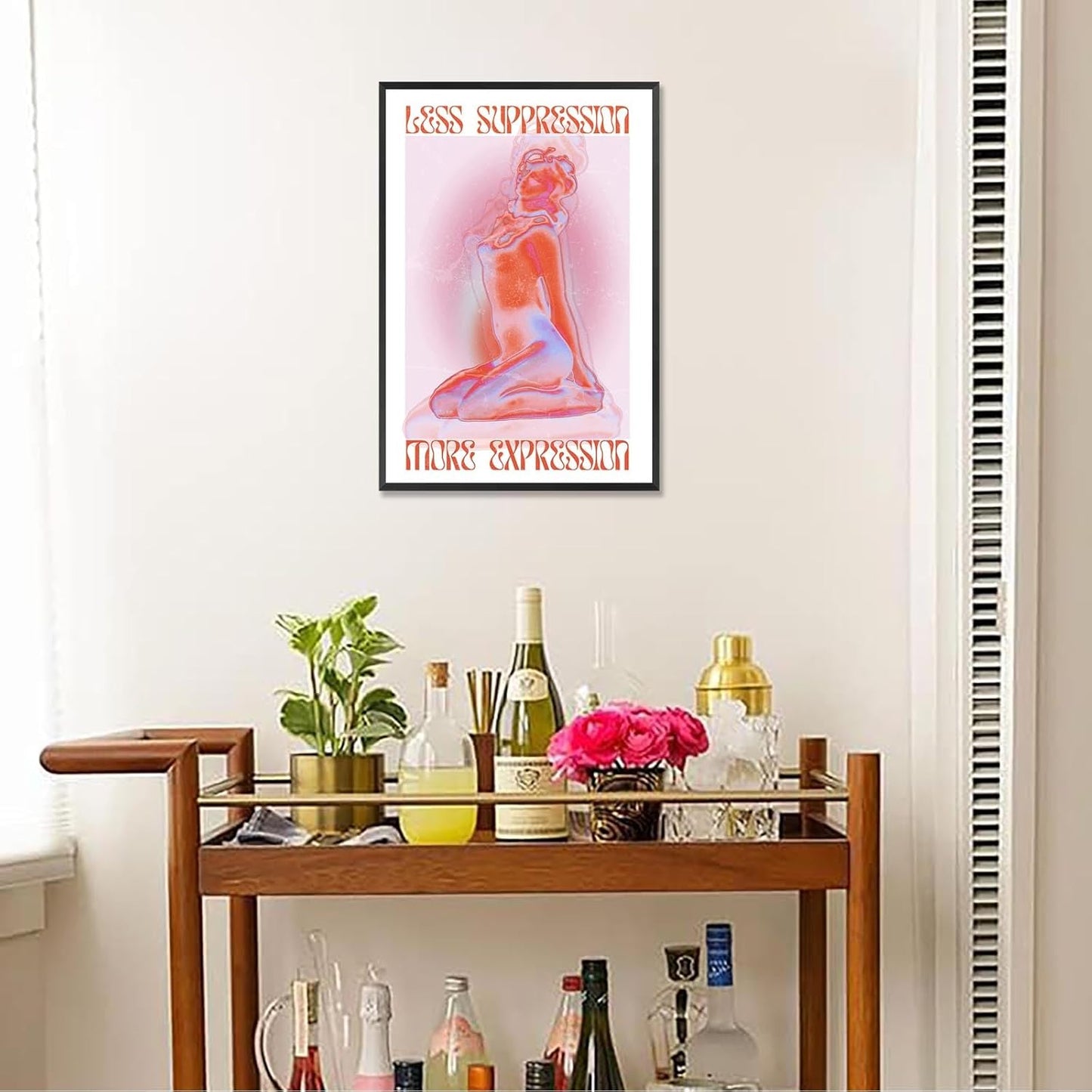 Spiritual Affirmation Art Poster Pink Woman Canvas Wall Art Aesthetic Pictures Sexy Woman Prints Painting Trendy Gradient Aesthetic Wall Decor Living Room Bedroom 24x36in Framed