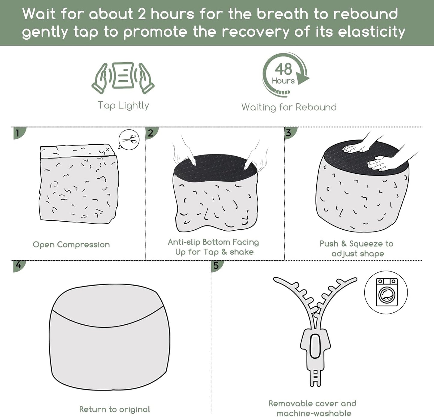 HIGOGOGO Round Stuffed Pouf Ottoman, Pu Leather Poufs with Foam Chunk Filling, Furry and Fluffy Pouf Foot Stool Storage Ottoman, 20 X 15 Floor Poufs Foot Rest for Living Room,Brown