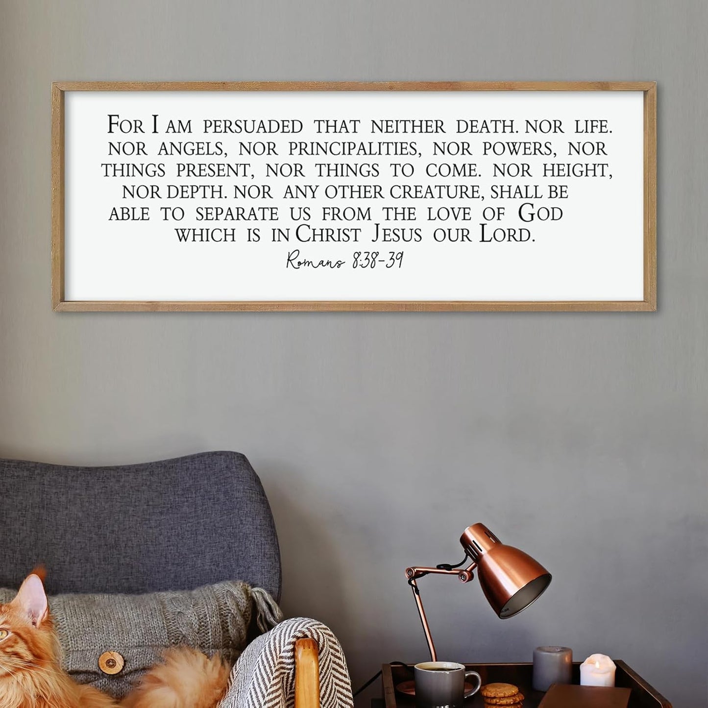 LuZhiQiang For I am Persuaded Wall Decor Art 40"×15" Romans 8:38-39 Sign Bible Verse Scripture Christian Large Wood Framed Wall Hanging (Wood)