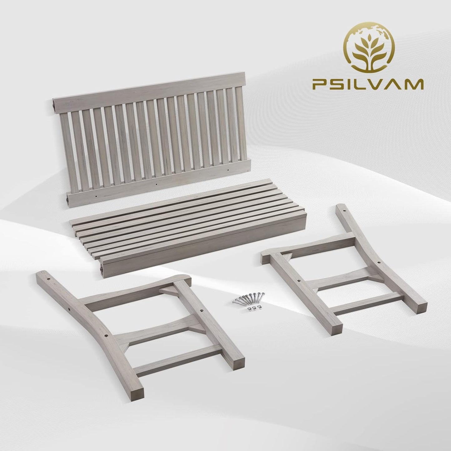 Psilvam Garden Bench, 2-Person Poly Lumber Patio Bench, All-Weather Outdoor Bench That Never Rot and Fade, Memorial Bench, Suit for Garden, Porch and Park(Grey)