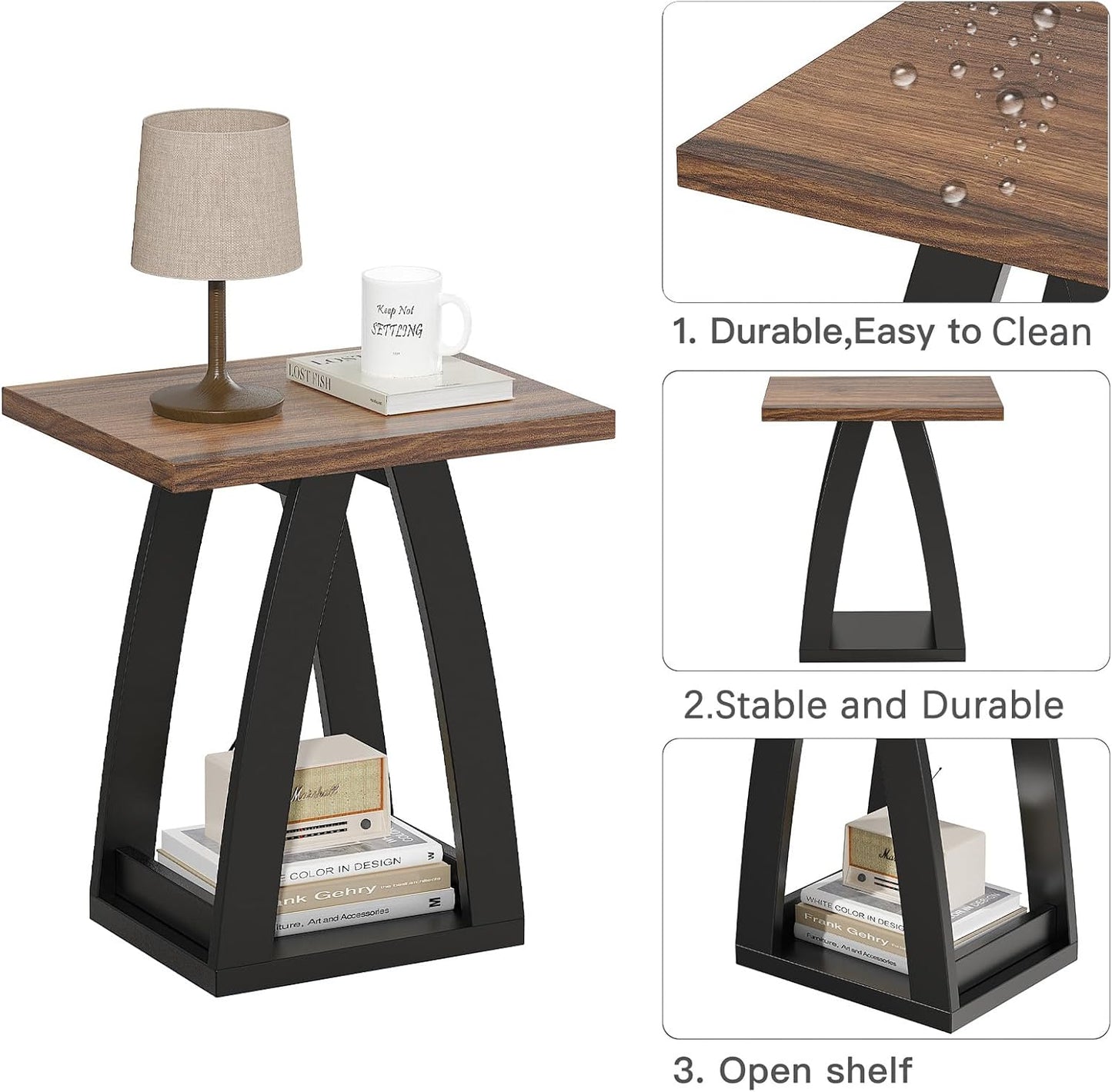 End Table Set of 2, Side Table, Nightstand, Sofa Side Table with Shelf, Modern End Table for Living Room, Bedroom
