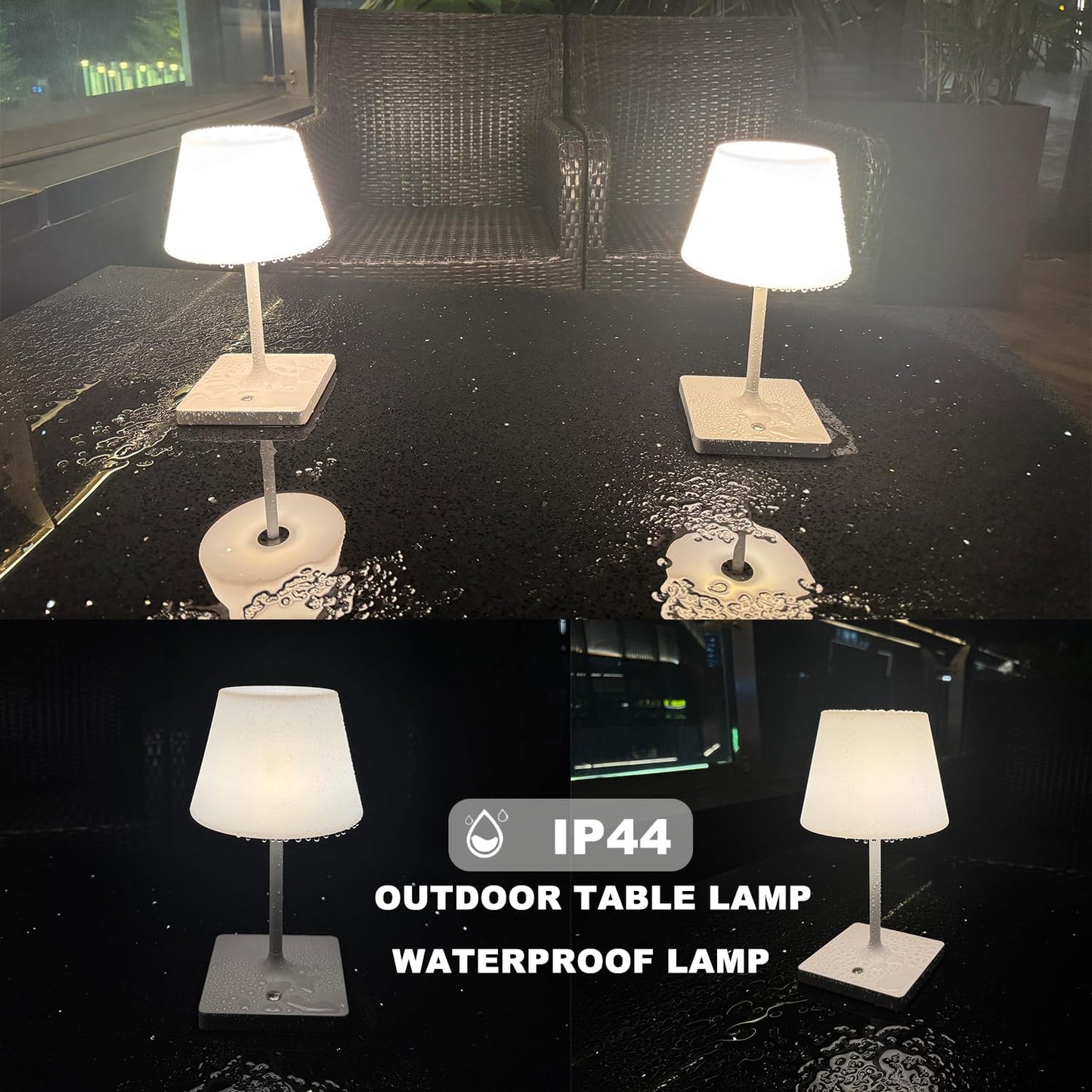 Cordless Table lamp, Outdoor Battery Operated Rechargeable Desk lamp,Waterproof Shower Lamp,4000mAh LED 3 Colors Small Wireless lamp for Kitchen Counter -White