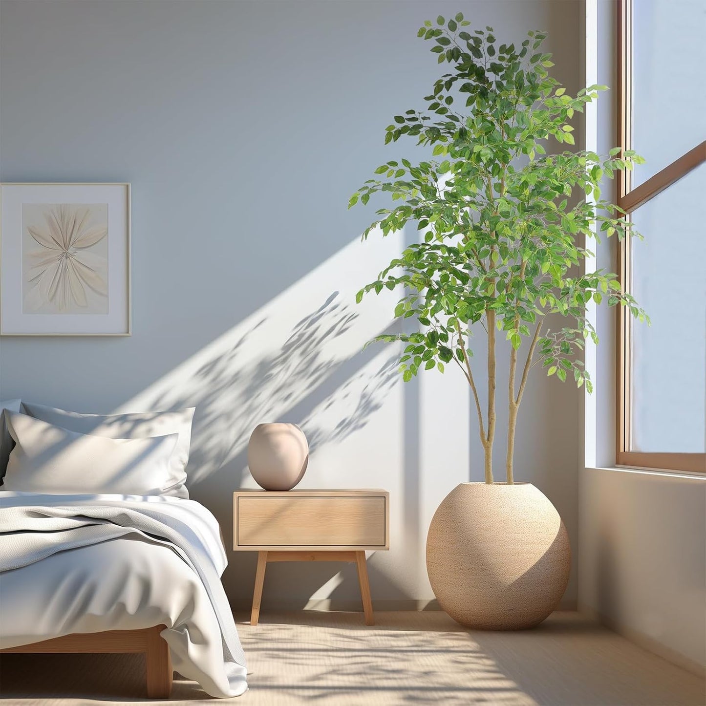 Tall UV Resistant Ficus Tree Artificial,7ft(84in) Realistic Texture Potted Faux Ficus Tree, Fake Trees Indoor Outdoor for Home Office Living Room Bedroom Foyer Porch Decor.