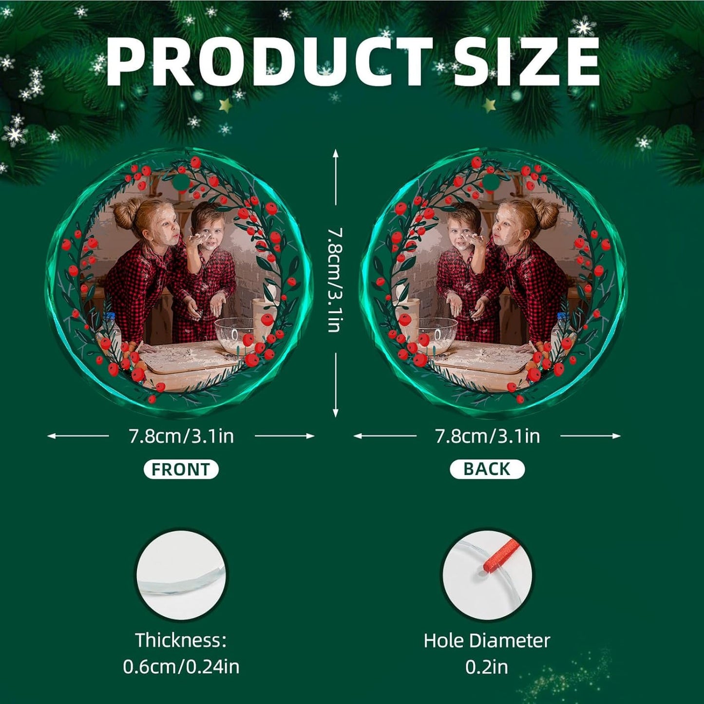 Personalized Christmas Ornaments, Custom Glass Ornament with Photo,Customized Christmas Tree Decor Gifts for Family, Dad, Mom, Him, Her