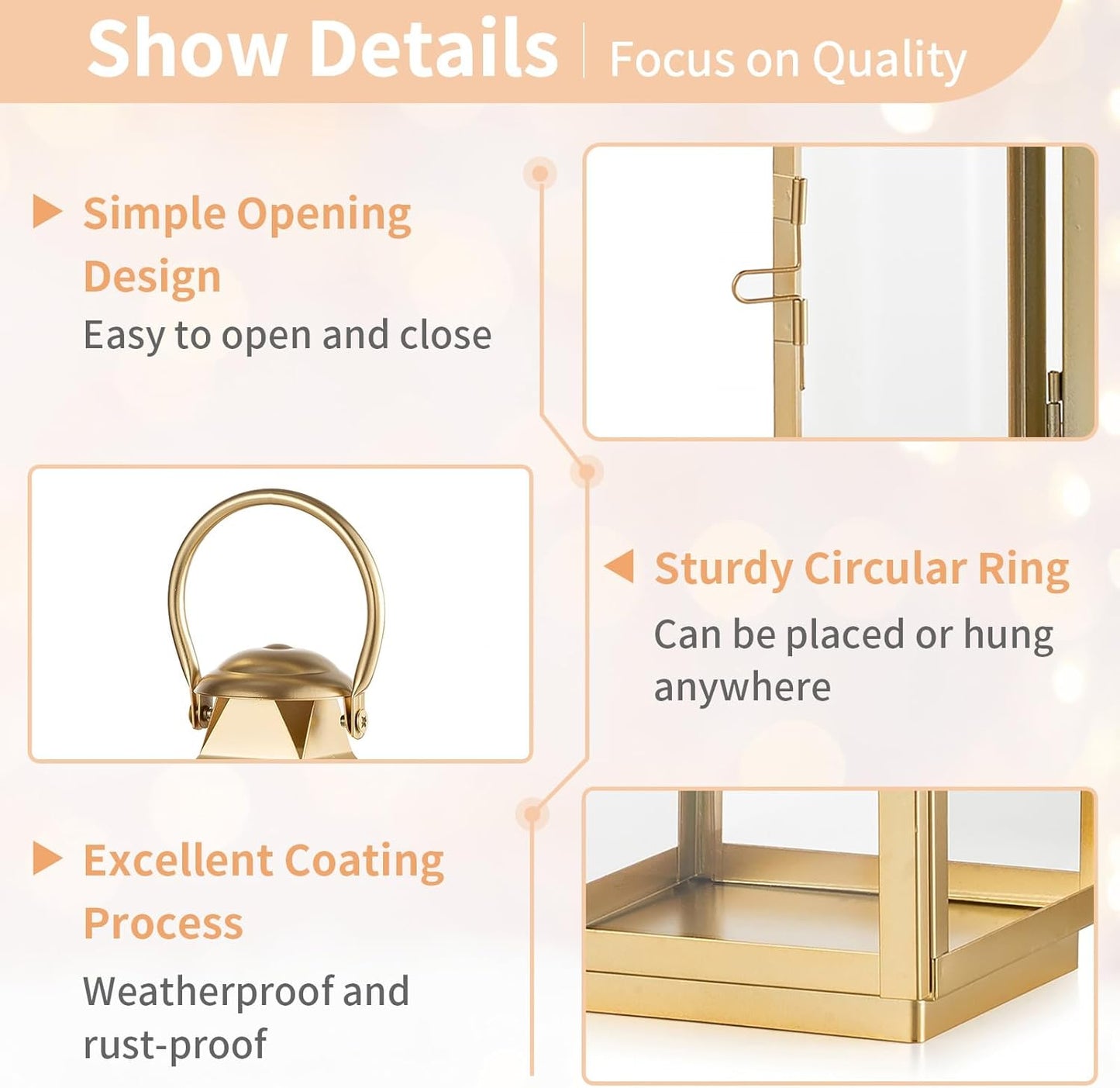 NUPTIO Gold Lanterns Decorative for Wedding: 11.3 Inch Tall Metal Lantern Decor with Glass - Outdoor Candle Holder for Table Centerpiece Dining Room Mantel Patio