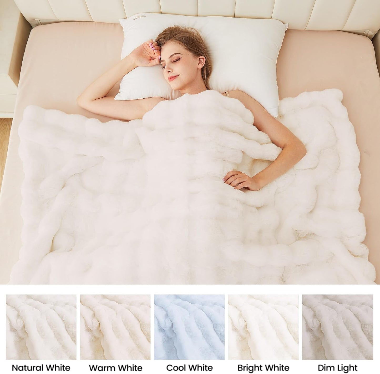 Light Beige Cozy Faux Fur Throw Blanket for Living Room Bedroom 50x60 Thick Ultra Soft Aesthetic Fuzzy Throw Blanket Fluffy Furry Bed Comforter Home Decor 860 GSM
