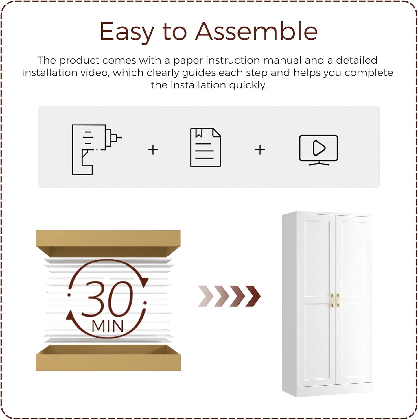 60" Tall Metal Pantry Cabinet, White Kitchen Pantry Storage Cabinet with 3 Adjustable Shelves and Gold Handles, Cupboard for Kitchen, Dining Room, Living Room, Bathroom