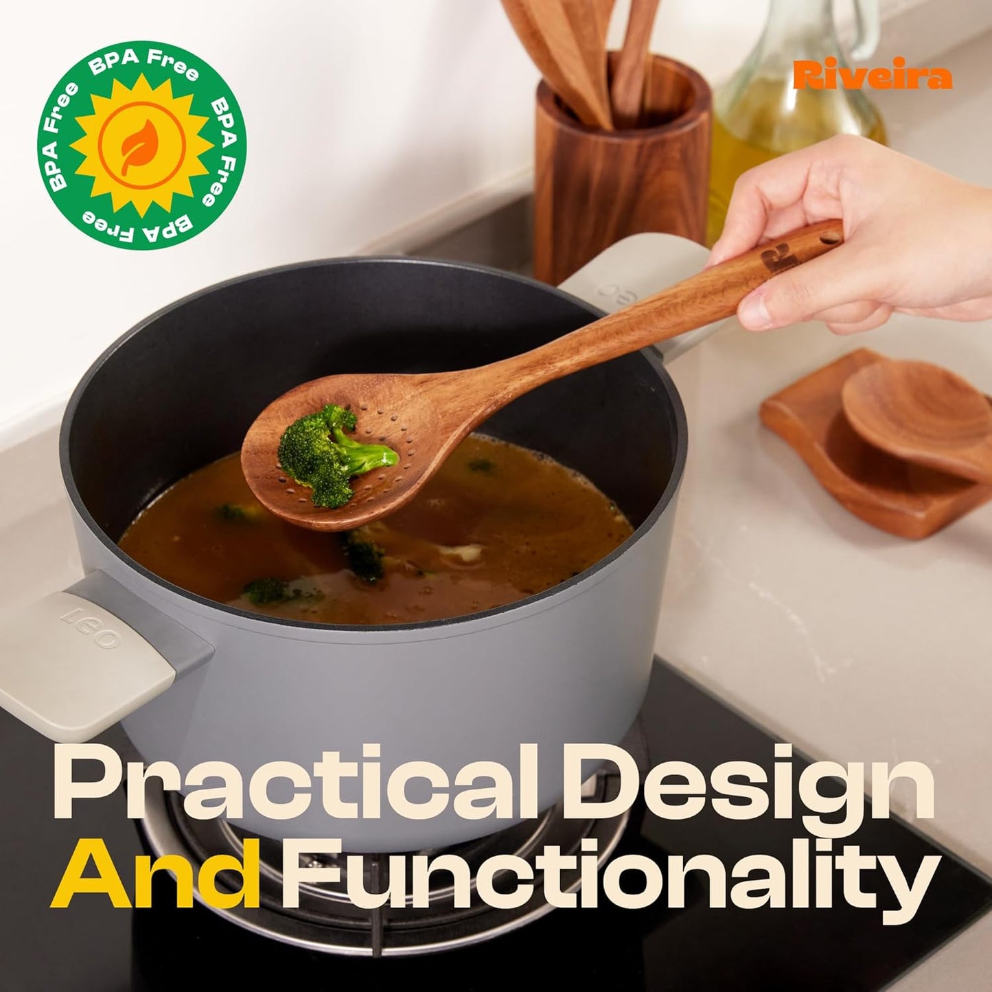 Riveira Walnut Wooden Spoons for Cooking Set of 9 – Natural Walnut Wooden Cooking Utensils, Wooden Spatula, Wooden Spoon - Premium Quality Wooden Utensil Set for Non-Toxic Cooking