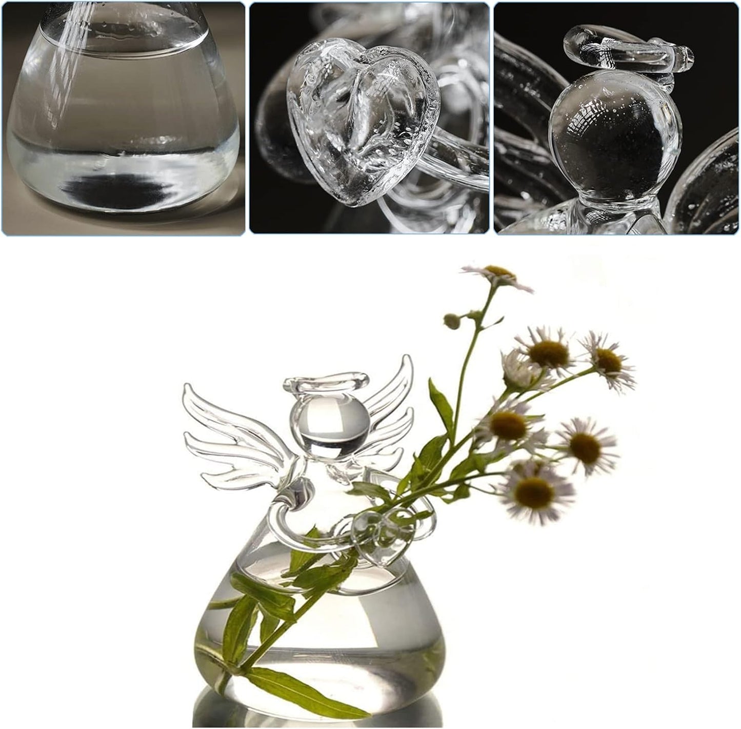 Angel Design Glass Vases Clear Flower Plant Terrarium Container Hanging Vase Wedding Decor Garden Ornaments Hanging Planter (Pack of 5)