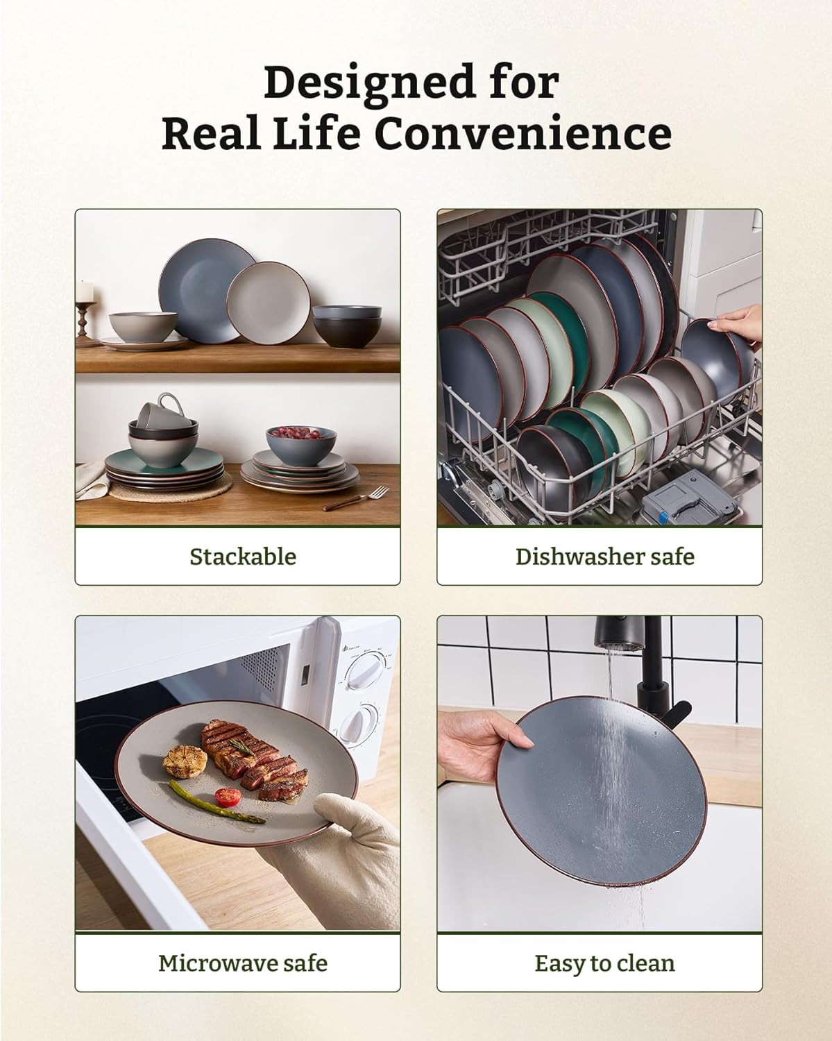 Famiware Venus Ceramic Plates and Bowls Sets, Speckled Dinnerware Dish Sets for 8 (24 Pieces) - Microwave and Dishwasher Safe, Matte Multi-color