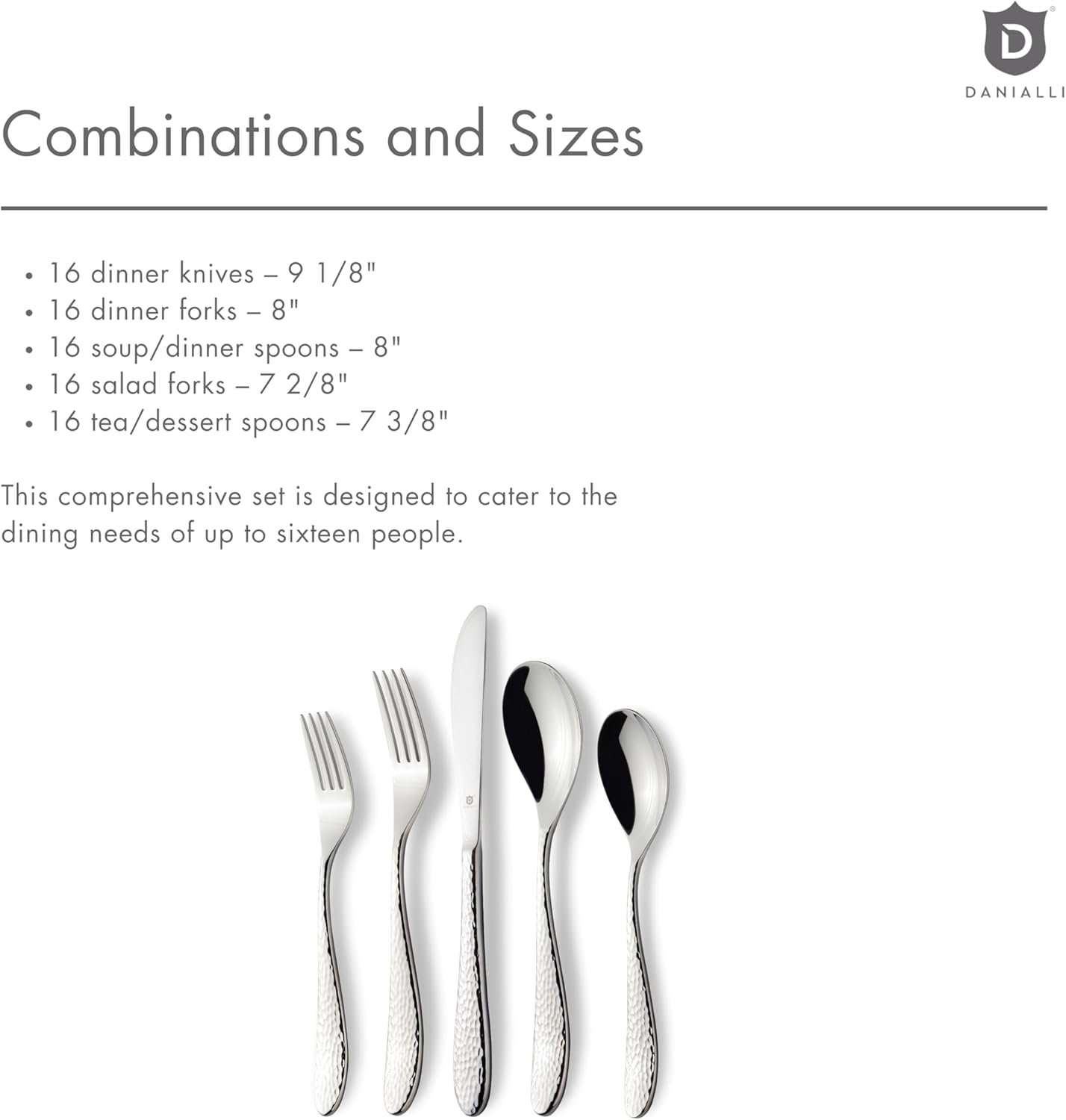 Silverware Set for 16 | 18/10 Stainless Steel Flatware Set | Mirror Finish, Heavy-Duty, Dishwasher Safe, Elegant & Durable, Built to Last (80-Piece, Marettimo Hammered)