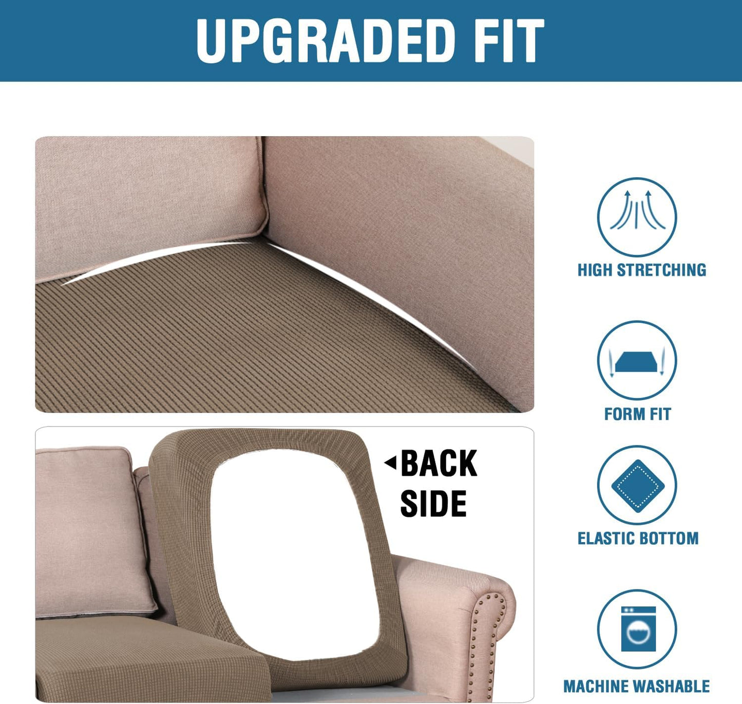 H.VERSAILTEX Super Stretch Individual Seat Cushion Covers Sofa Covers Couch Cushion Covers Slipcover Sets Thick Jacquard Textured Twill Fabric (1 Piece Loveseat Cushion Cover, Macchiato)