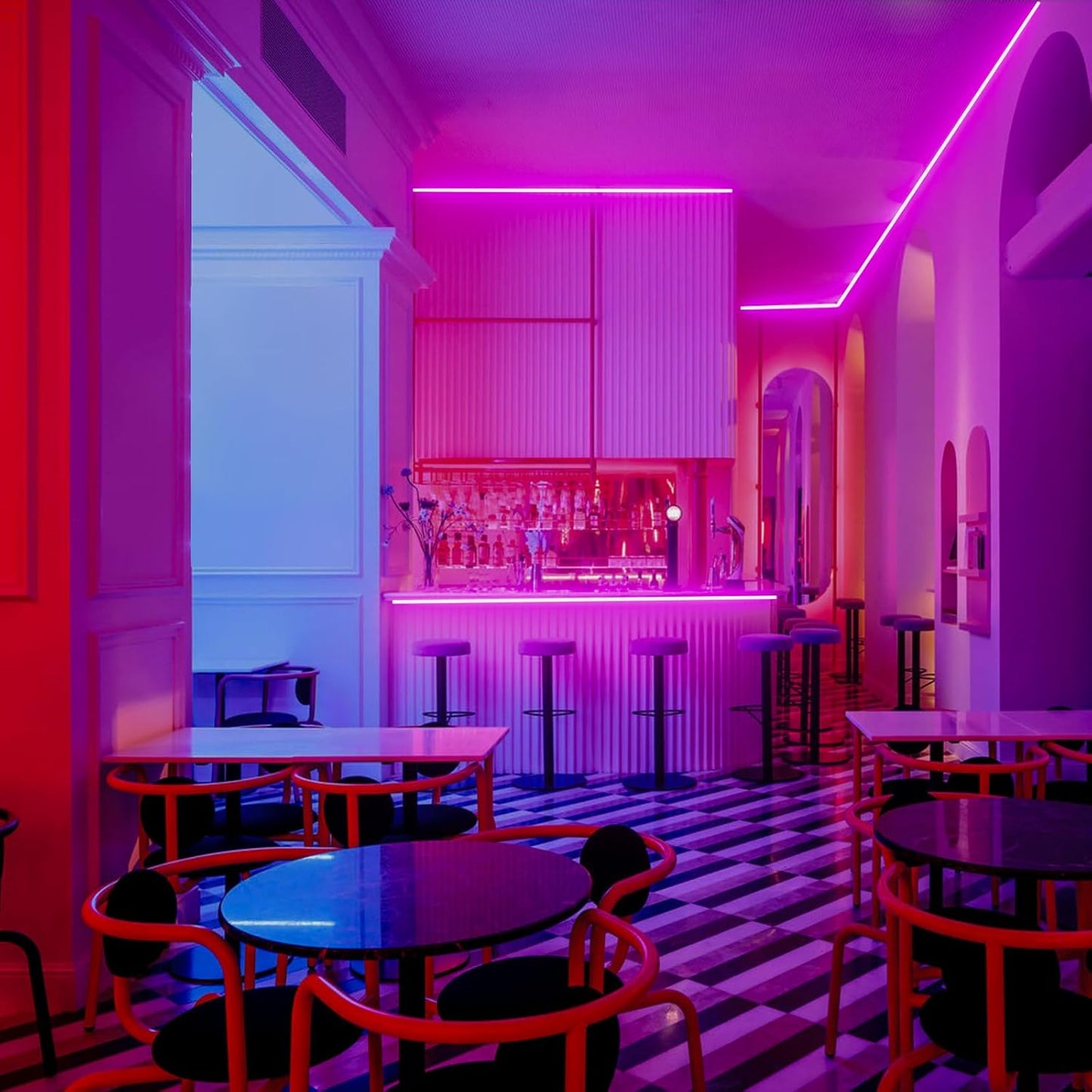 GZBtech Flexible LED Neon Rope Lights 50FT,AC 110-120V Waterproof Strip Light, 120 LEDs/M Cuttable Connectable Neon Lighting for Indoor Outdoor Home Decor/Commercial Building Use-Pink 15M