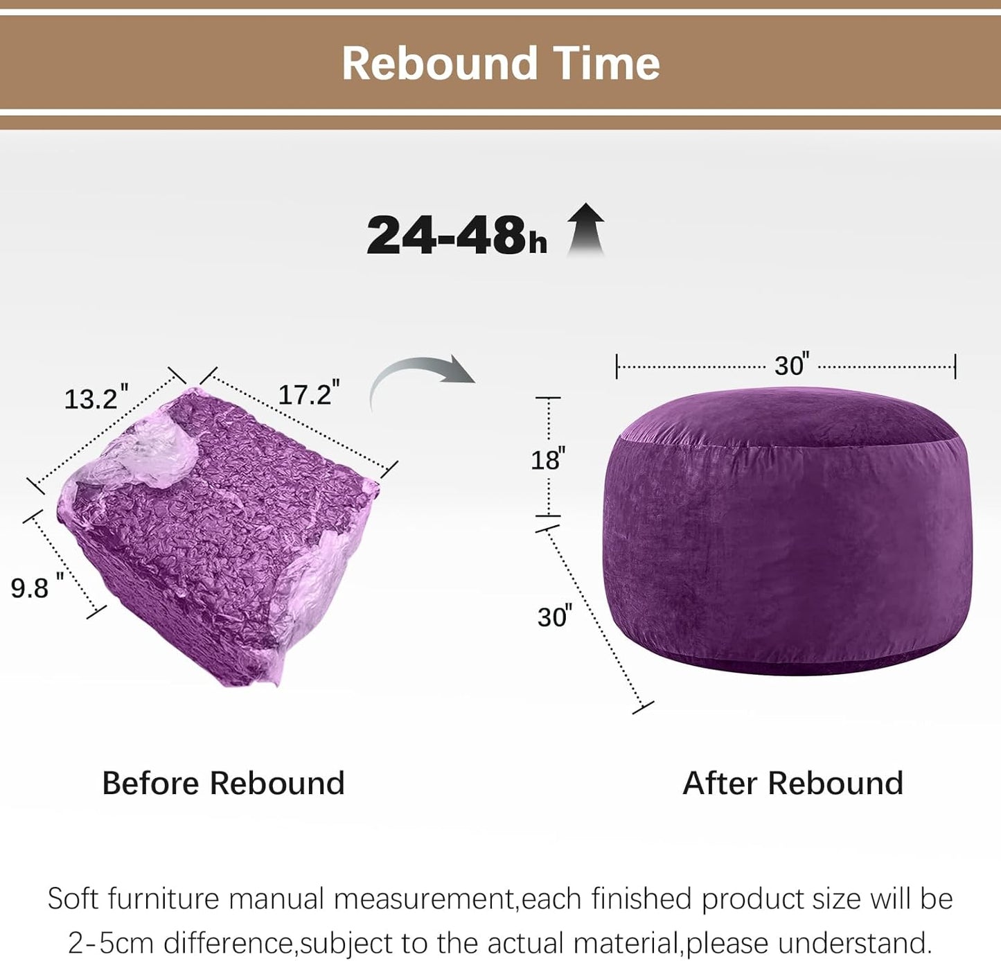 Bean Bag Chairs for Kids - Memory Foam Furniture BeanBag Chair - Kids/Teens Sofa with Soft Micro Fiber Cover - Round Fluffy Couch for Living Room Bedroom College Dorm - 2.5 ft, Purple