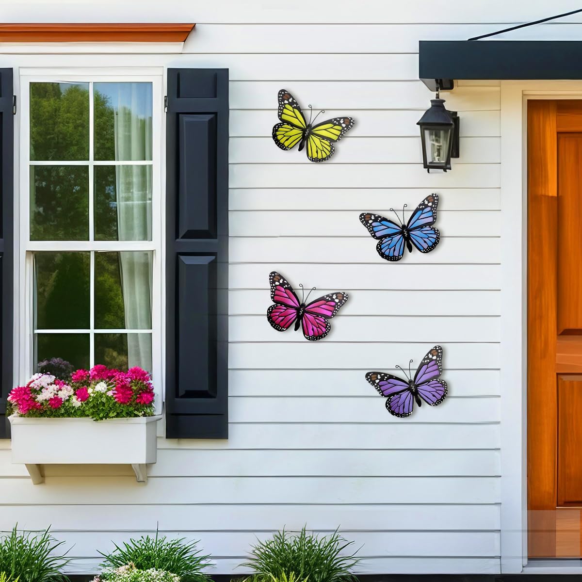 Metal Butterfly Outdoor Decor - 4 Pack 9.8in Butterflies Wall Sculpture Hanging Decor for Outside Home Yard Patio Fence Garden Decorations