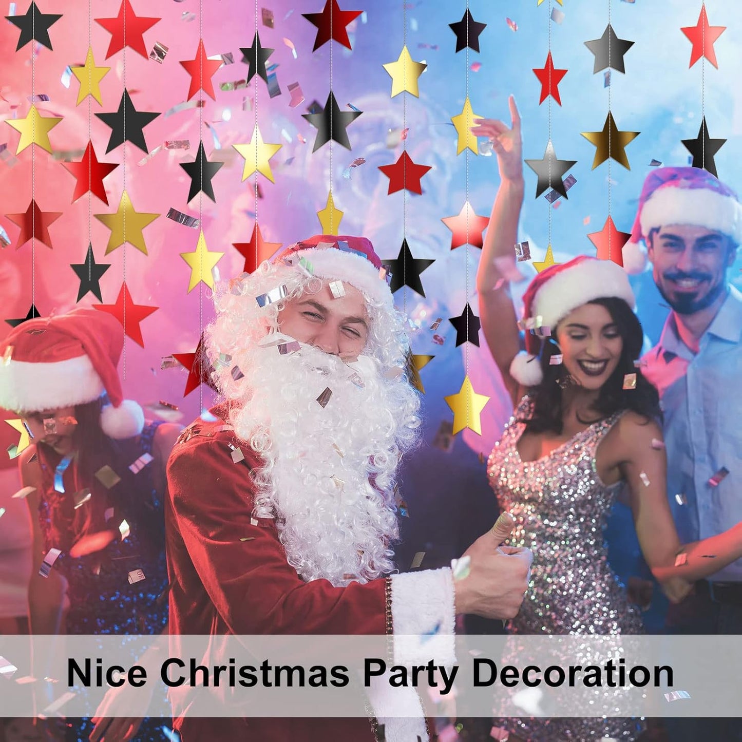 Patelai Glitter Star Garland Banner Decor 130 Feet Star Hanging Bunting Banner Twinkle Backdrop for Homecoming Classroom Wedding Birthday Halloween Christmas Party Supplies(Red, Black, Gold)