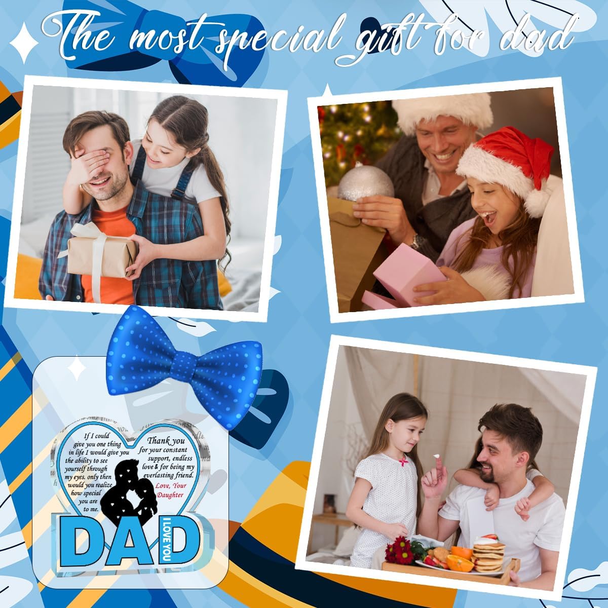 Best Dad Ever Gift from Daughter Son - Acrylic Heart-Shaped Plaque Father’s Day Birthday Gift - Unique Keepsake Desk Decor with Personalized Message