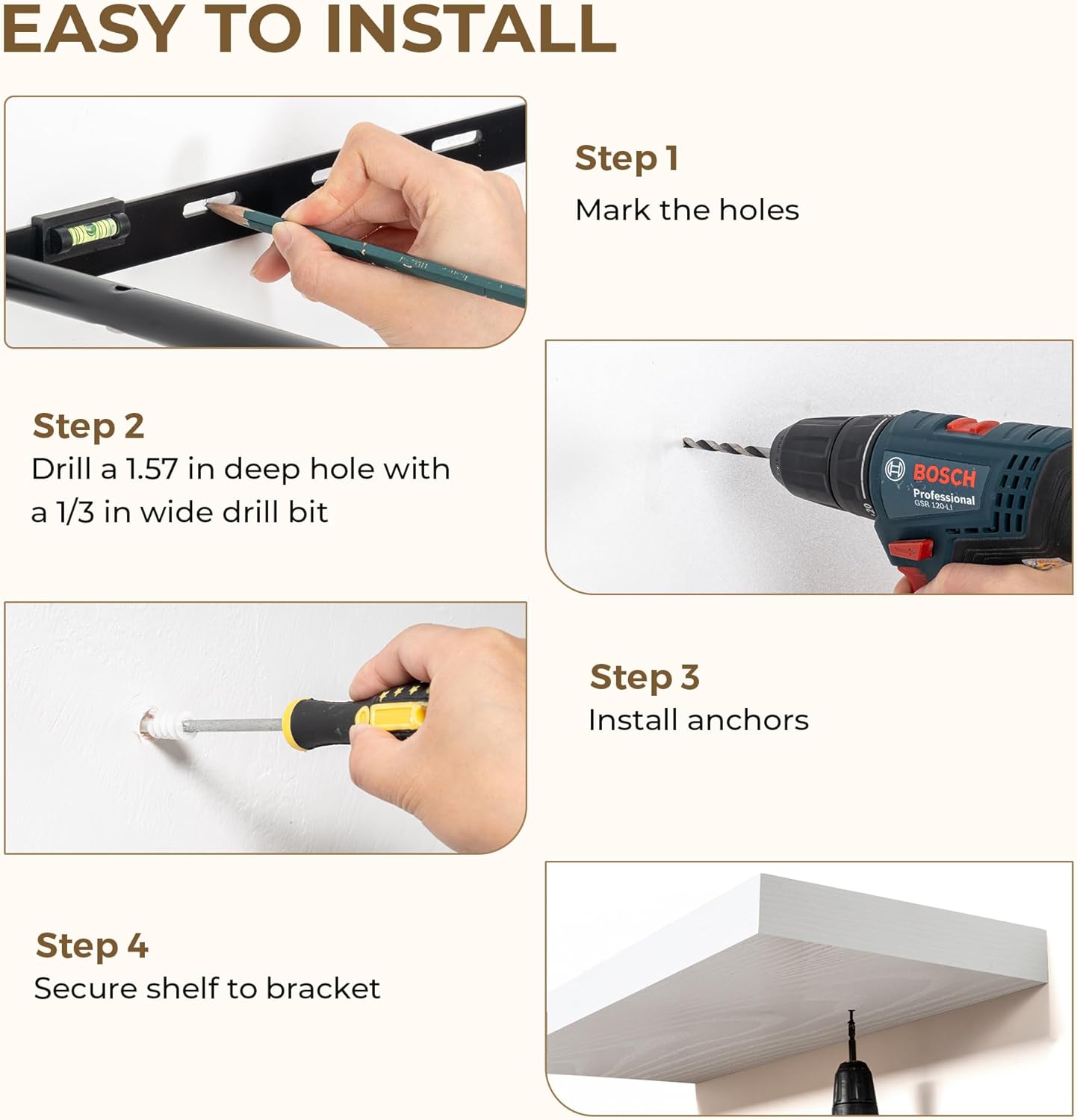 36 Inches Floating Shelves for Wall, 9.3" Deep Long Floating Shelves Set of 2, Large Display & Storage Shelf, Wall Shelf for Bathroom Bedroom Living Room Kitchen Office, White