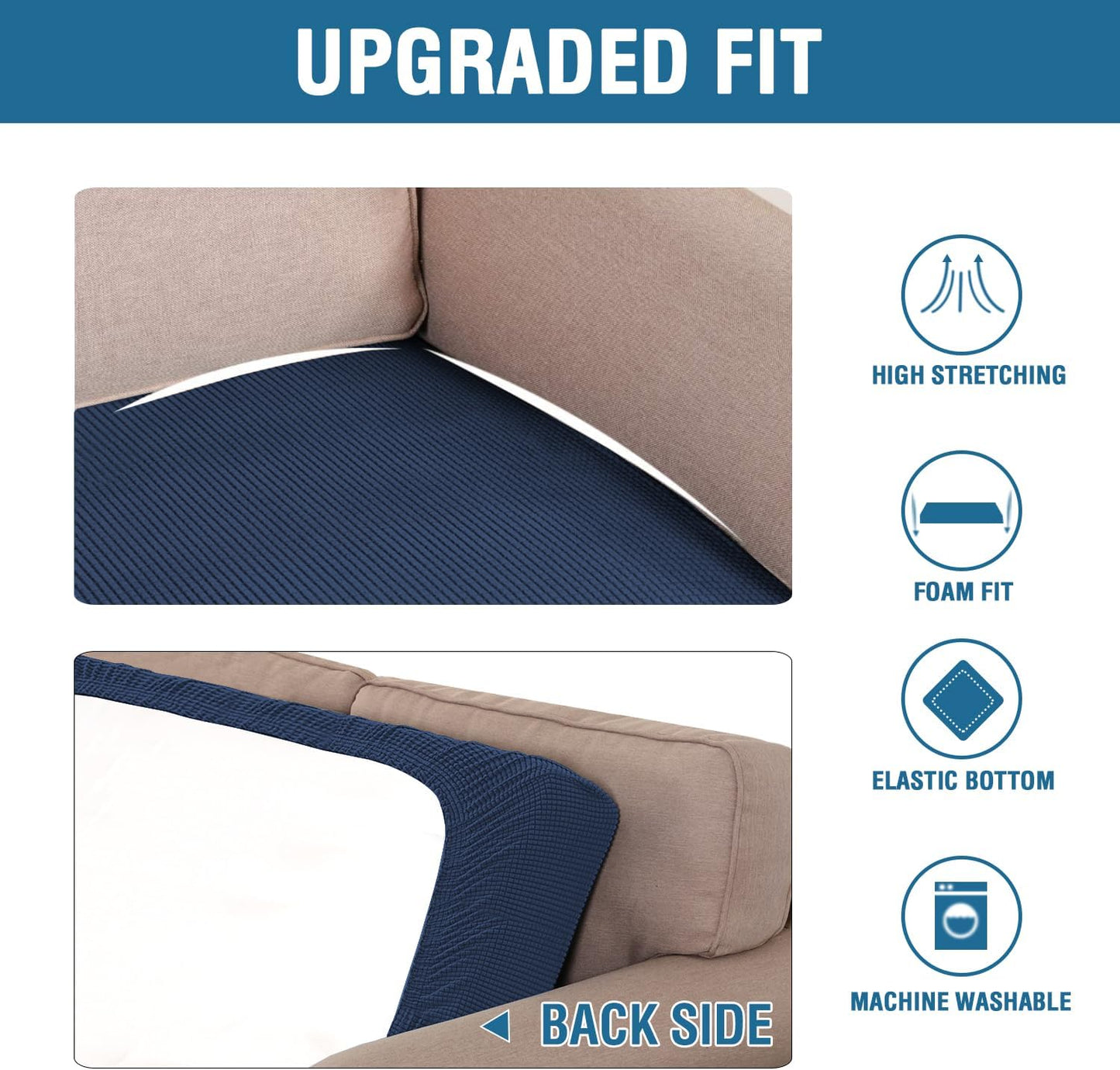 H.VERSAILTEX Super Stretch Individual Seat Cushion Covers Sofa Covers Couch Cushion Covers Slipcover Sets Thick Jacquard Textured Twill Fabric (1 Piece Chair Cushion Cover, Navy)