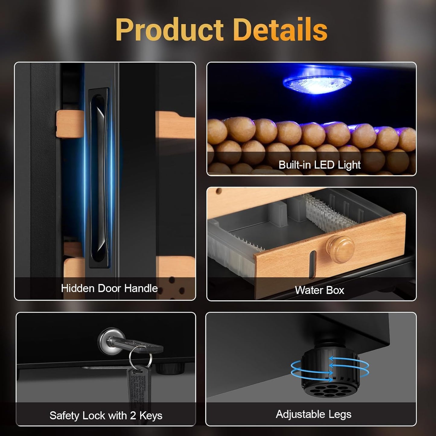 Electric Humidor for Cigars, 50L 300 Counts Large Capacity, Thermostatic Electric Cigar Cooler Cabinet with Spanish Cedar Wood Shelves, Digital LED Screen, Smart Humidity & Temp Control, Gifts for Men