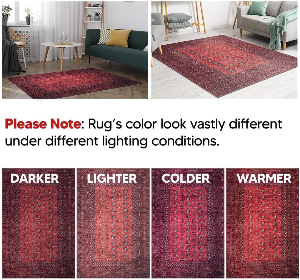 Keen Home Design 6x9 Rug - Machine Washable Area Rug with Non-Slip Backing, Ideal for Living Room, Dining Room, Bedroom - Vintage, Easy Clean, Durable, Low Pile Rug - (6' x 9')