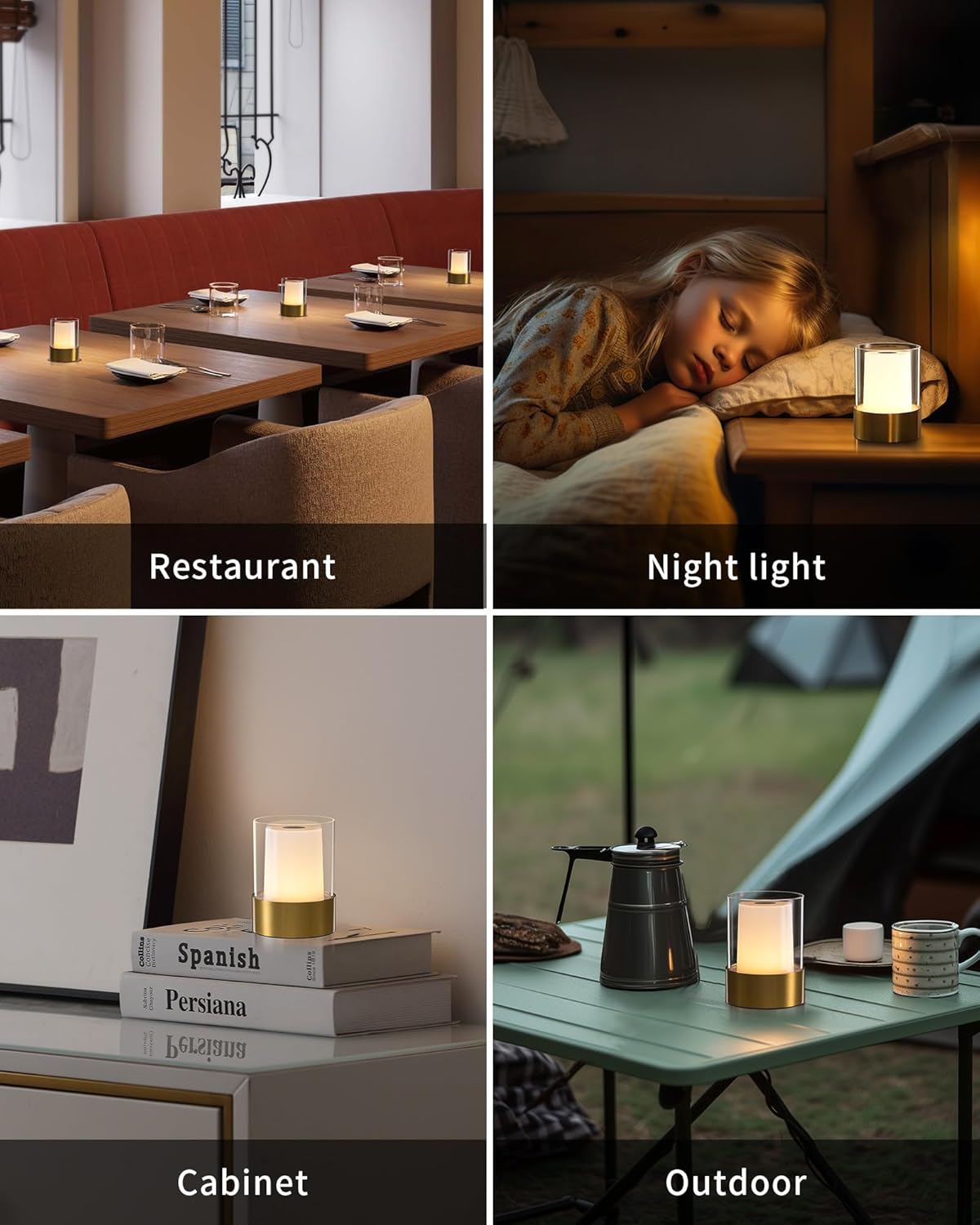 LED 4" Small LED Battery Operated Lamp Set of 2, Cordless Rechargeable Table Lamp, Mini Night Light, Waterproof Outdoor Desk Lamp for Bathroom Bar Dining Room Nursery Baby Coffee Shop (Bronze)