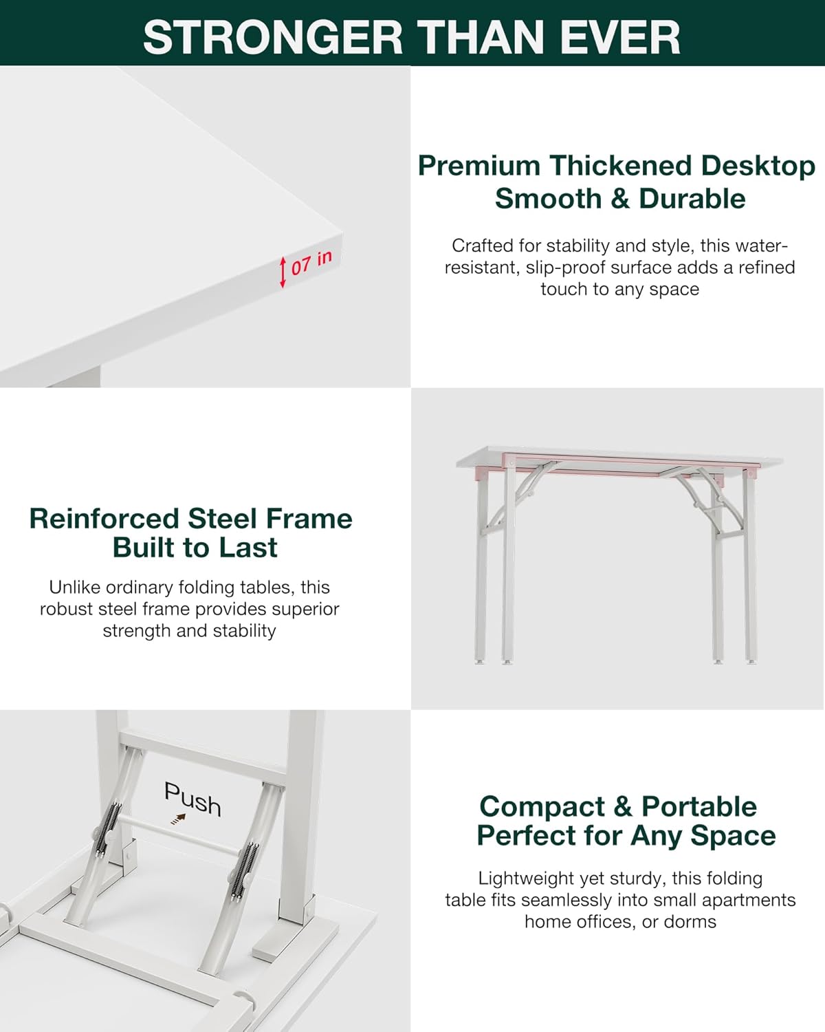 Frylr Small Folding Computer Desk – 35.8 Inch Portable Table for Craft and Study, Lightweight Desk for Small Spaces, Foldable Laptop Table Built-in AC/USB Outlets for Convenience, White