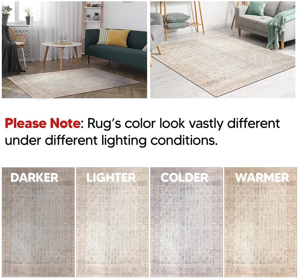 Keen Home Design 9x12 Rug - Machine Washable Area Rug with Non-Slip Backing, Ideal for Living Room, Dining Room, Bedroom - Vintage, Easy Clean, Durable, Low Pile Rug - (9' x 12')