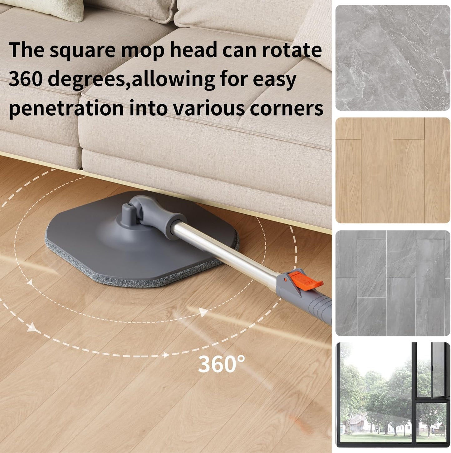 Spin Mop and Bucket Set with Separate Dirty and Clean Water,360° Spin Mop and Bucket System with Widening Foldable Handle,4 Replaceable Mop Pads,Square Mop for Floor Hardwood Tile Marble Wall Cleaning