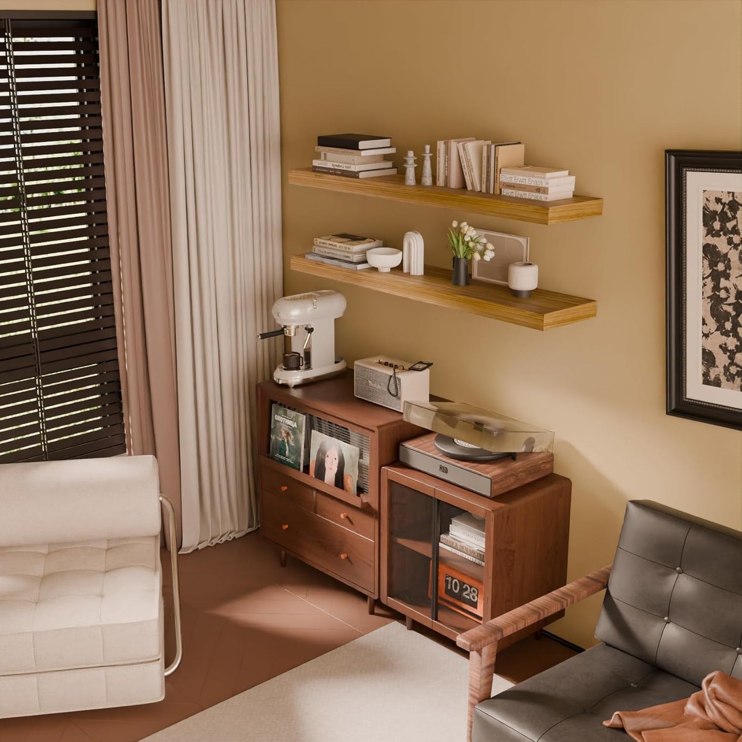 IAE Floating Wall Shelves 55 inch,Bathroom Shelves Wall Mounted,Invisible Shelves Floating Kitchen Shelves,Wooden Wall Shelves with Brackets for Living Room Wall Mounted,Easy Install,Set of 2,Natural