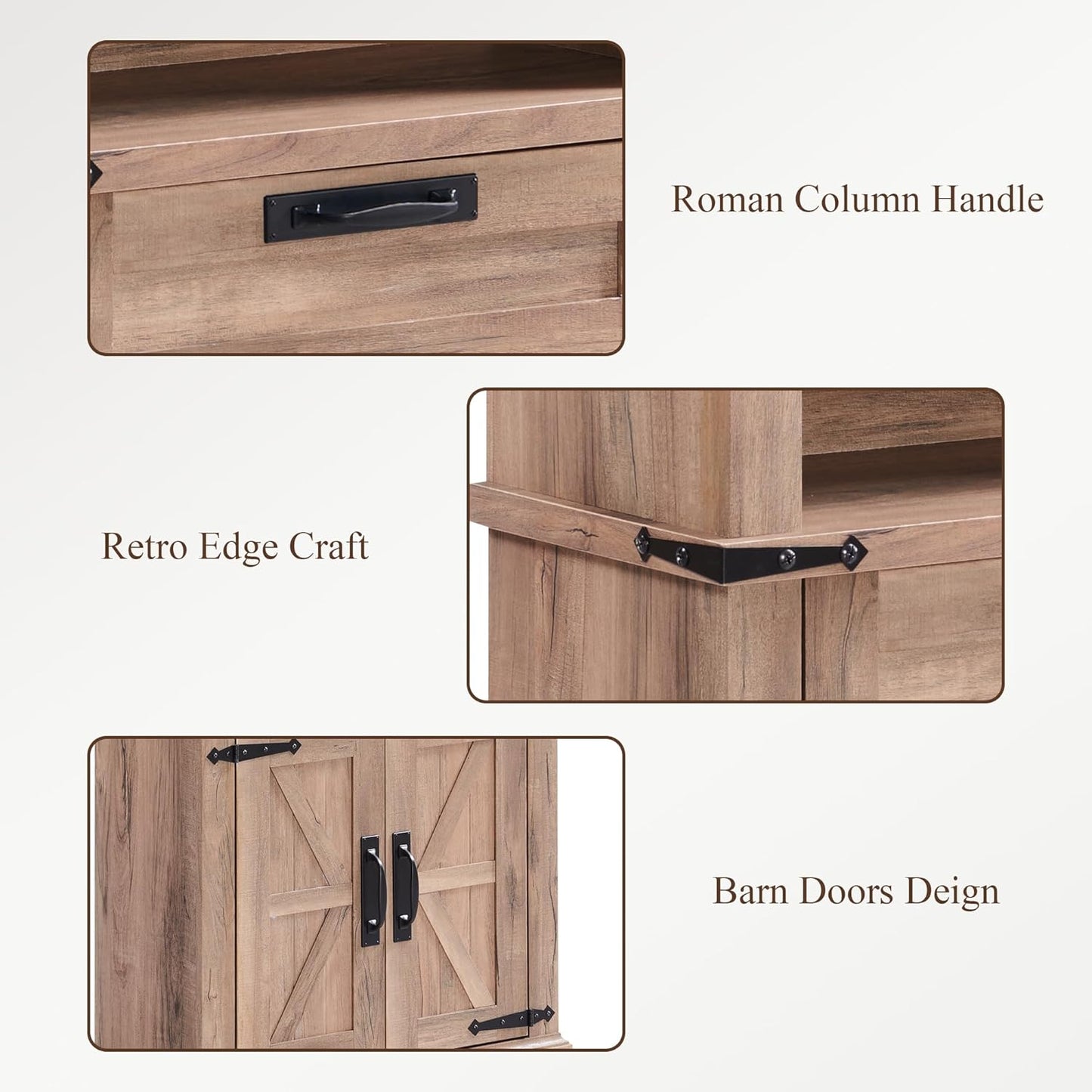 RedLemon Bookshelf with Storage Cabinet, 72" Tall Farmhouse Bookcase with Adjustable Shelves and Barn Door, 4 Tier Office Wood Bookshelf with Retro Metal Handles for Office, Library (Natural Oak)