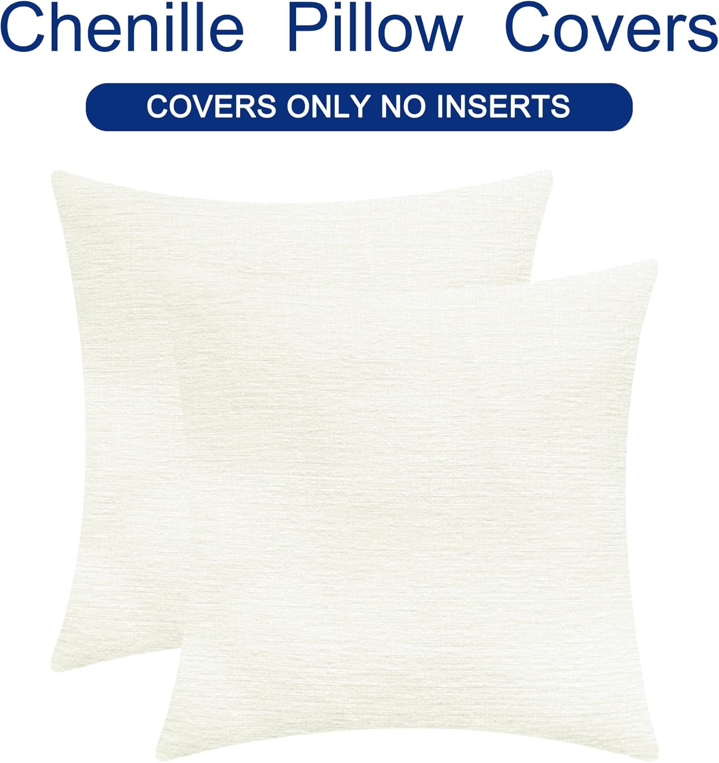 CaliTime Throw Pillow Covers Decorative 20 X 20 Inches Pack of 2 Cozy Chenille Cushion Cases for Couch Sofa Bed Living Room Home Cream