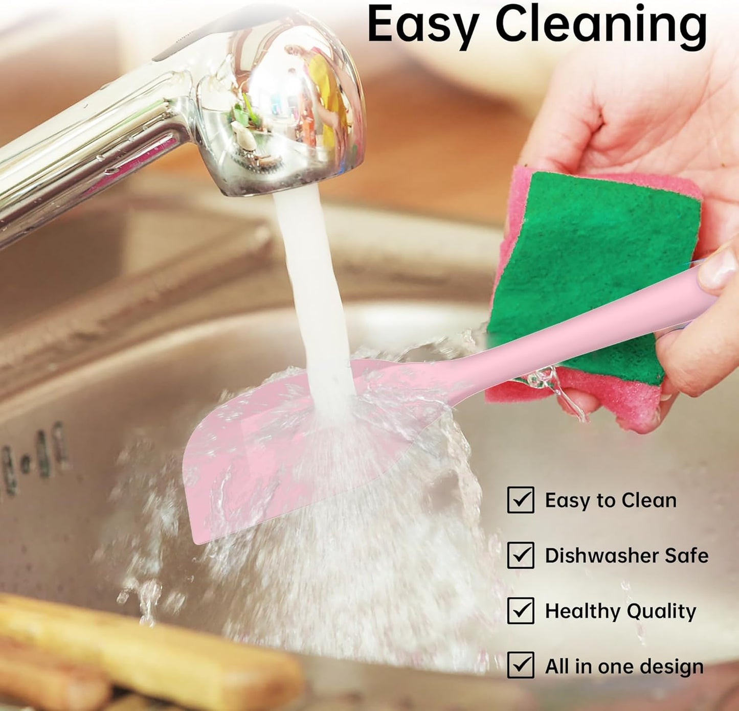 Barsone 5-Piece Silicone Spatula Set( Heat Resistant 446°F Food Grade BPA Free, Nonstick Cookware Safe Dishwasher Safe Kitchen Tools for Baking, Cooking, Stirring, Pink)