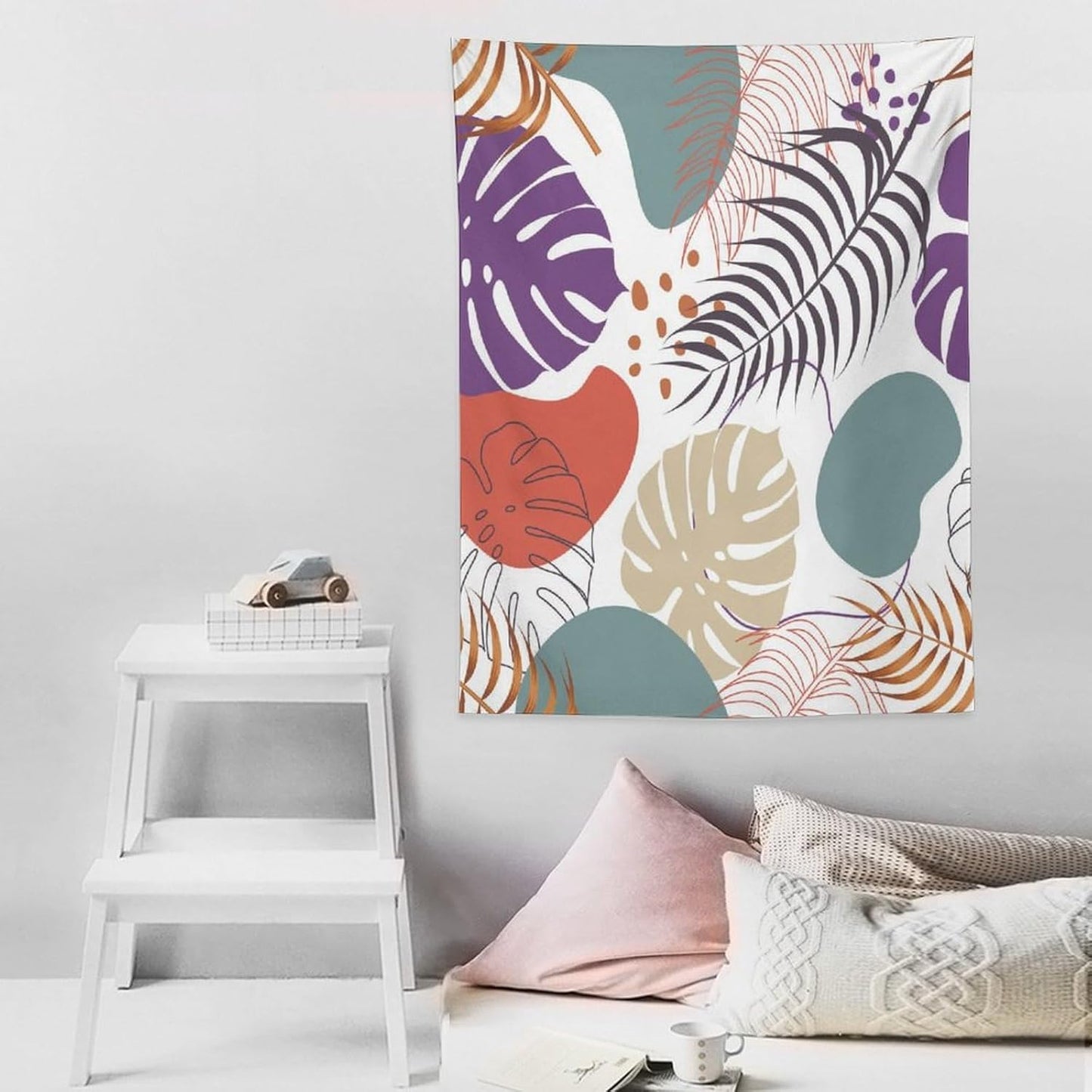 ICMOLYYENLO Tropical Green Leaves Tapestry, Exotic Leaves Beautiful Bedroom Wall Hanging, Floral Poster Blanket for Bedroom Living Room Dormitory Apartment 50x60 Inch