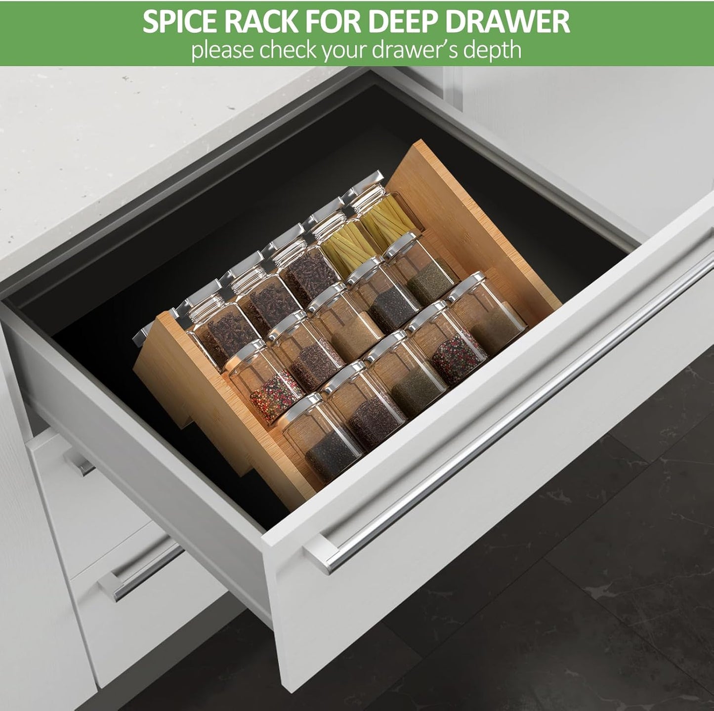 2 Pack Bamboo Spice Rack Organizer for Countertop, 3 Tier Spice Step Shelf for Cabinet (Jars Not Included)