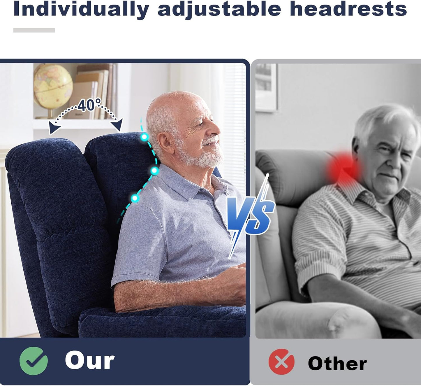 Triple Motor Power Lift Recliner Chair with Massage and Dual Heat for Elderly People, Zero Gravity Lay Flat Recliner Infinite Position, USB Ports(Navy Blue)