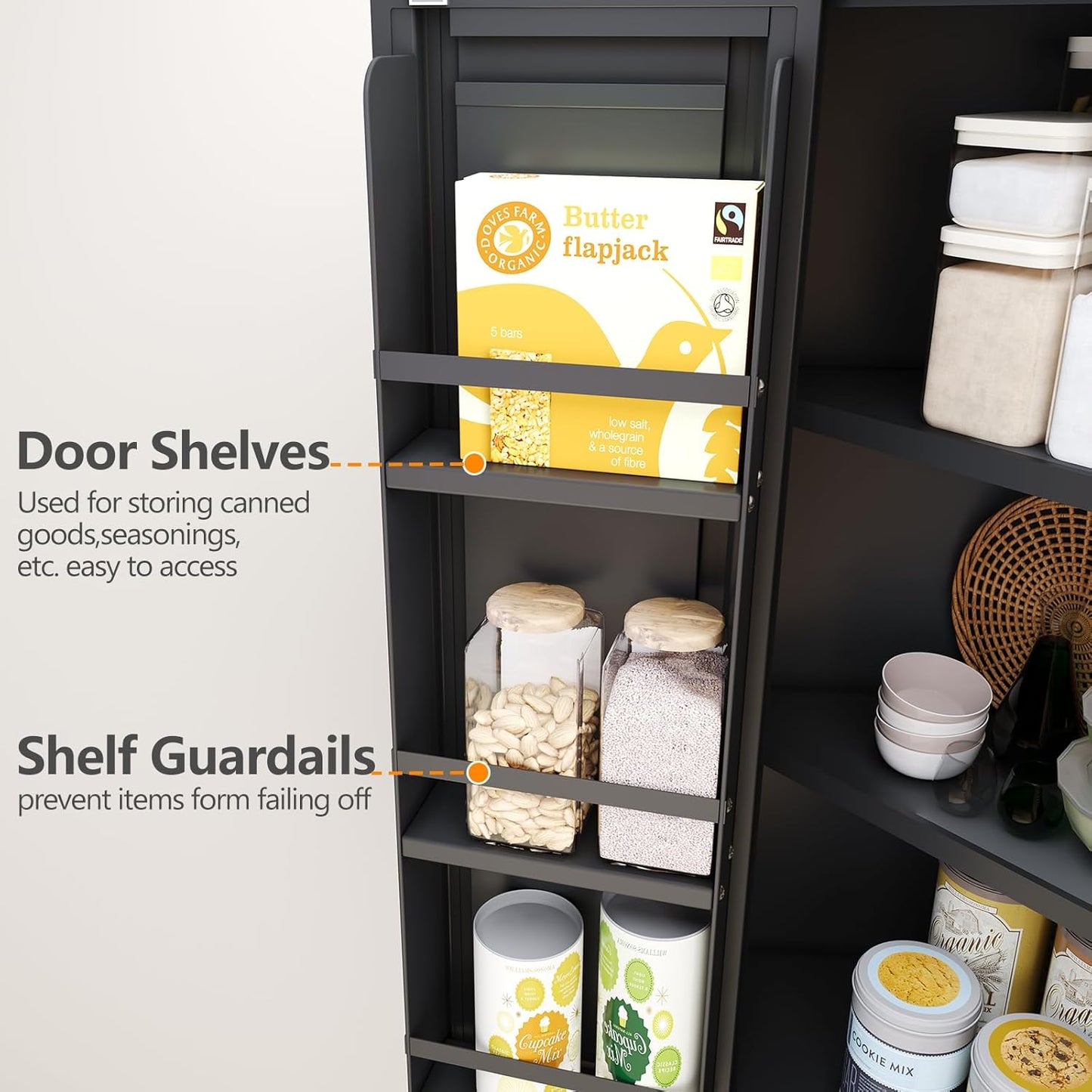 74.8" Tall Metal Food Cabinet, Black Kitchen Pantry Cabinet, Storage Cabinets with 4 Door and 4 Adjustable Shelves, Steel Freestanding Cupboard for Kitchen Dining Room Living Room Bathroom