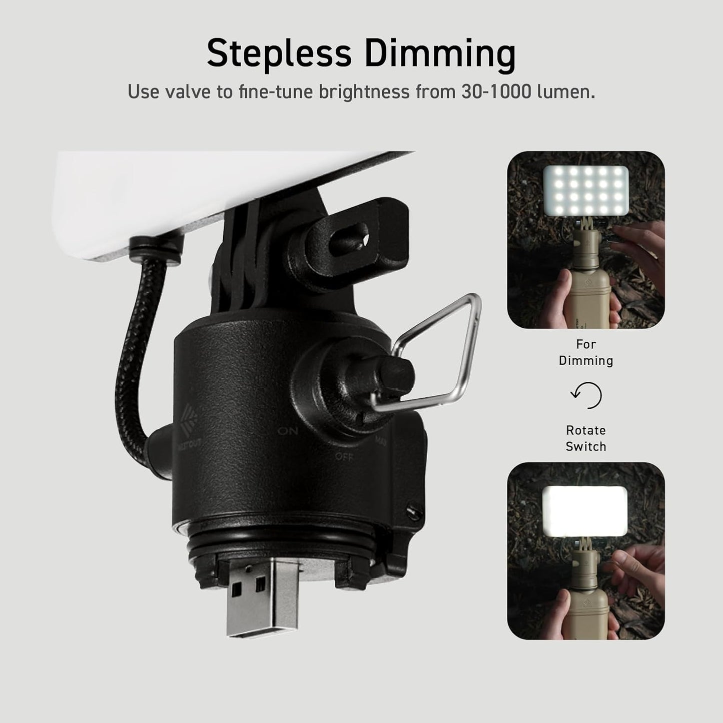 ELECOM NESTOUT Outdoor Camping LED Panel Flashlight w/Mini Tripod, Dimmable USB Powered LED Light, IP44 Water Dust Resistant, 30-1000 Lumen, Portable Lantern for NESTOUT Power Bank, Black (Flash-1)