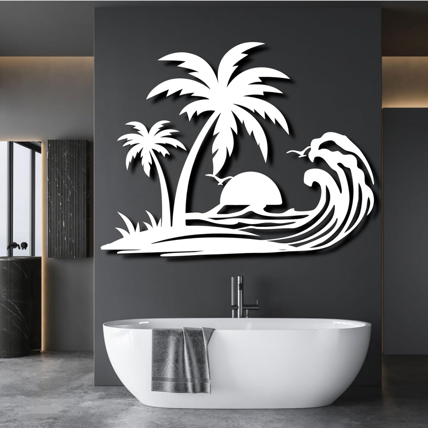Lunwall Palm Tree Metal Wall Art, Tropical Beach Wall Decor, 24 L" x 19 W" / 60 x 47 cm