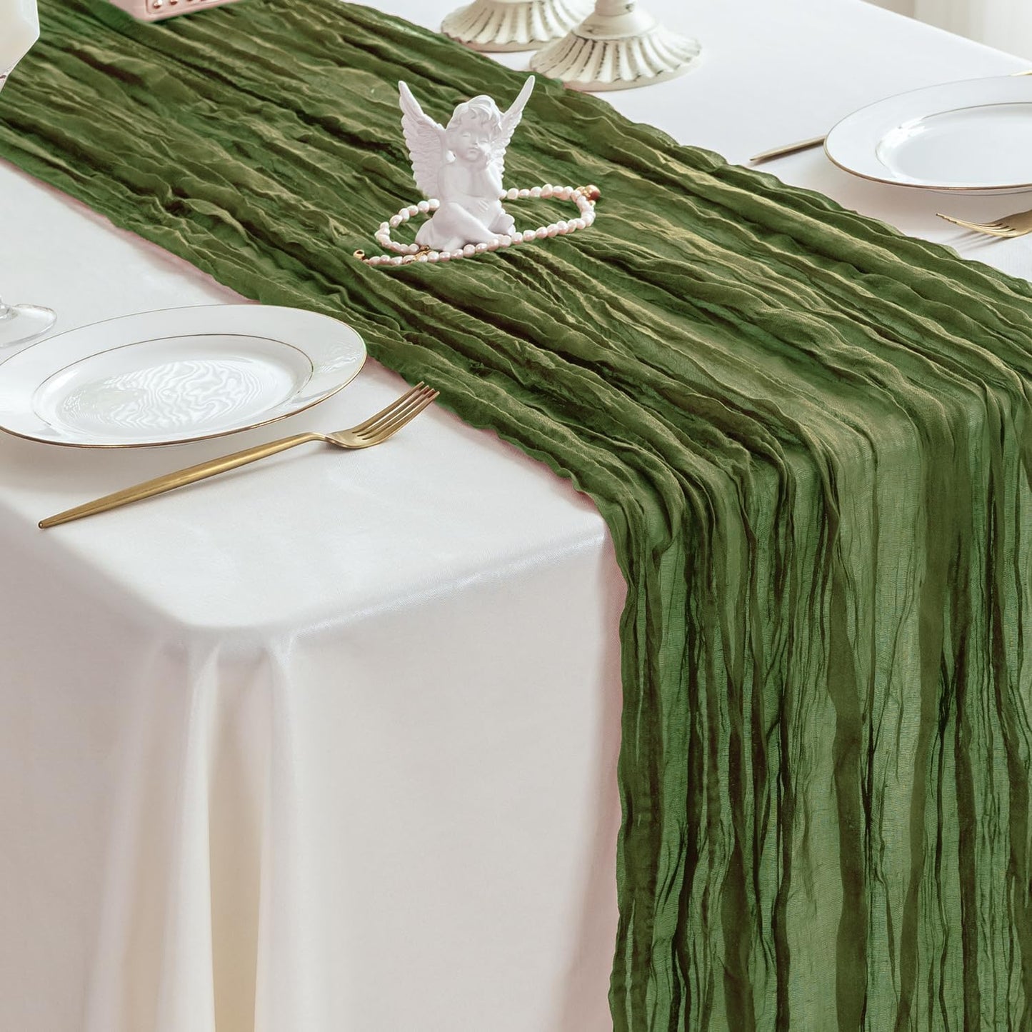 Sioloc 5 Pack Moss Green Cheesecloth Table Runner Fall Autumn Decor for Home 10ft Table Cloth for Tea Wedding Birthday Party Baby Bridal Shower Halloween Thanksgiving