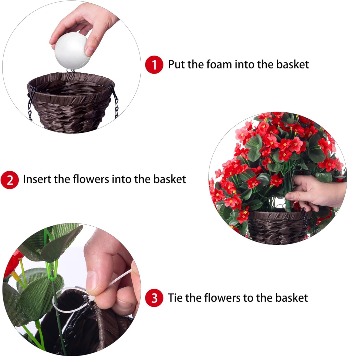 Artificial Fake Red Hanging Flowers Plants Basket for Outdoor Outside Winter Christmas Decor, Faux Silk Look Real UV Resistant Orchid for Fall Porch Garden Yard Patio Home