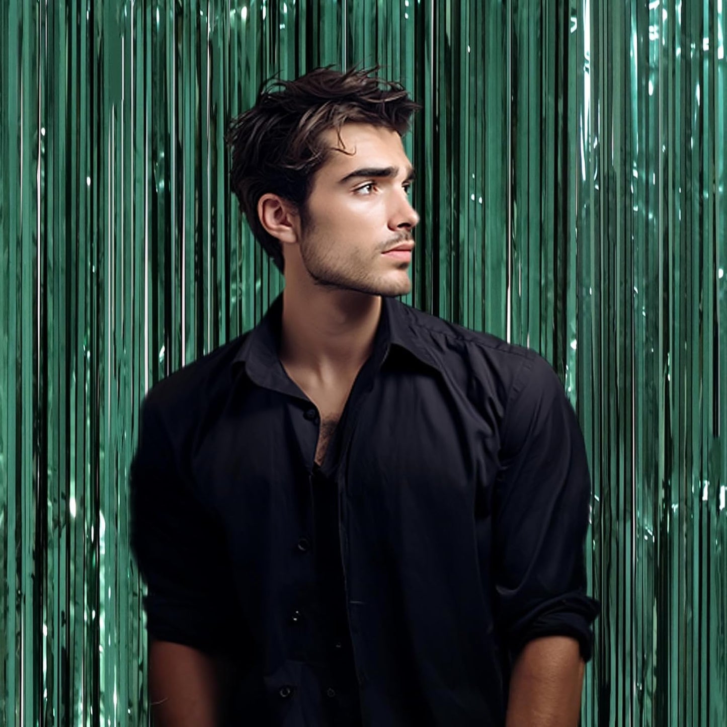 3 Pack 3.3 x 8.2 ft Retro Green Foil Fringe Backdrop Curtains, Tinsel Streamers Party Decorations, Fringe Backdrop, Door Shimmer for Christmas