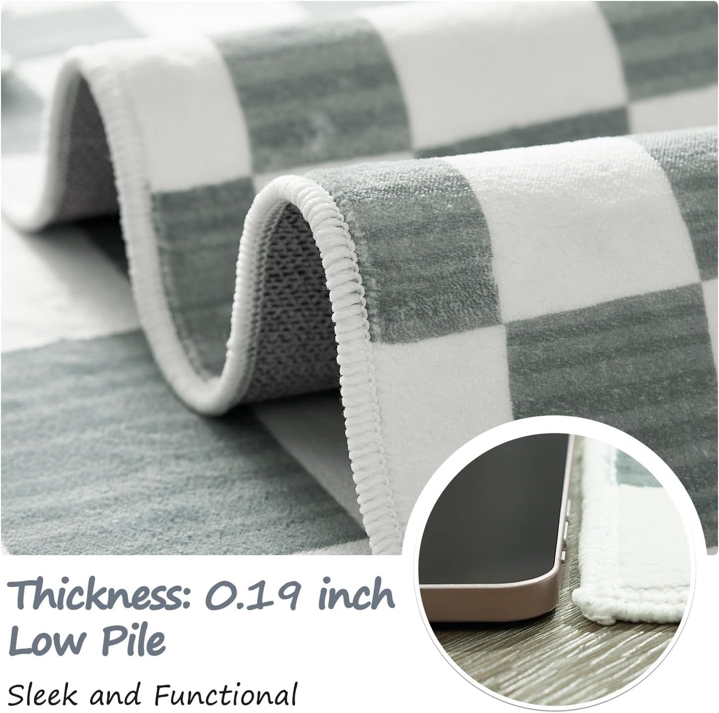 jinchan 3x5 Checkered Area Rugs for Kids Room - Machine Washable Soft Rug Modern Geometric Lattice Non-Slip Carpet for Nursery Playroom Bedroom Entryway Living Room Dining Room Home Office Grey